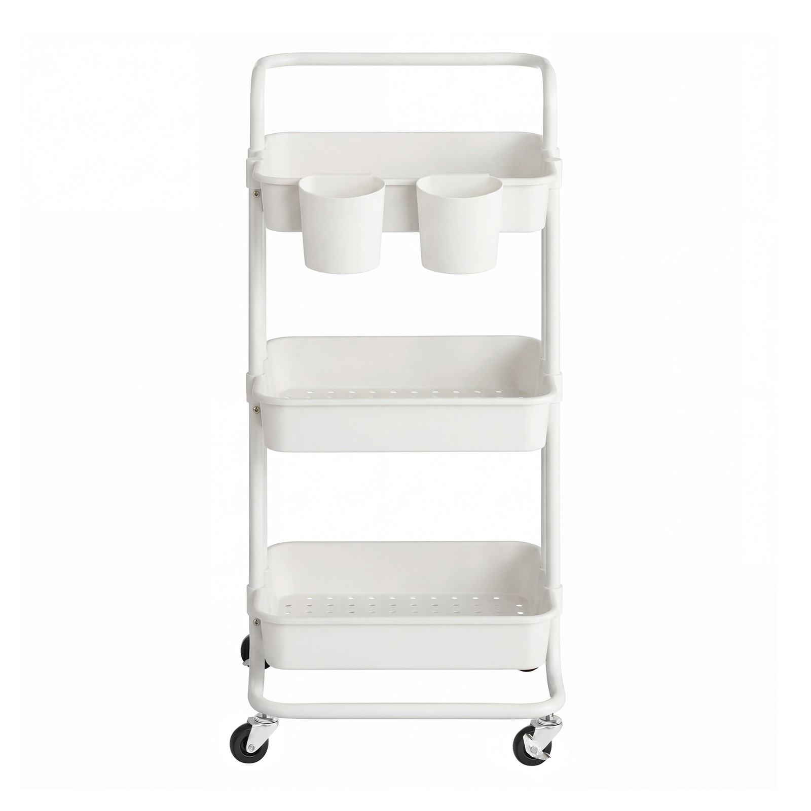 EATON 3 Tier Mobile Storage Trolley with Handle - White - Indigo Home
