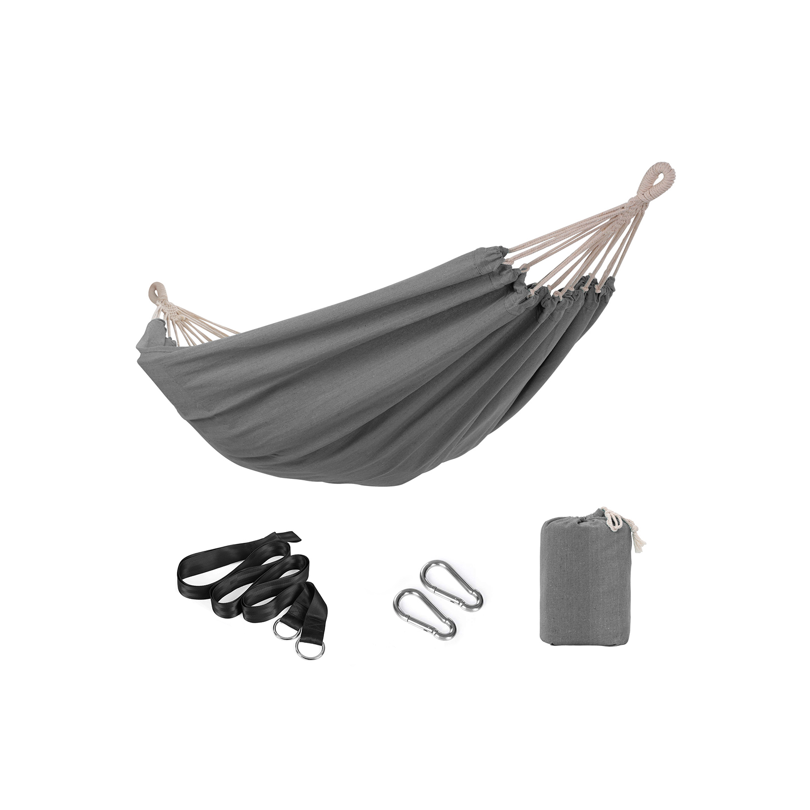 Hammock Swing - VELRA Hammock with 2 Mounting Straps and Carabiner - Grey - Indigo Home