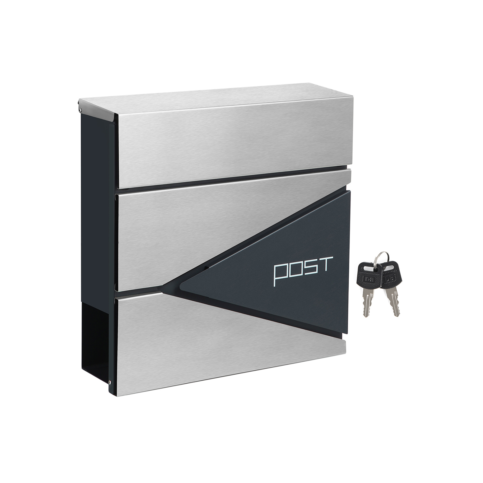 Modern Mailbox Anthracite Grey and Silver - Indigo Home