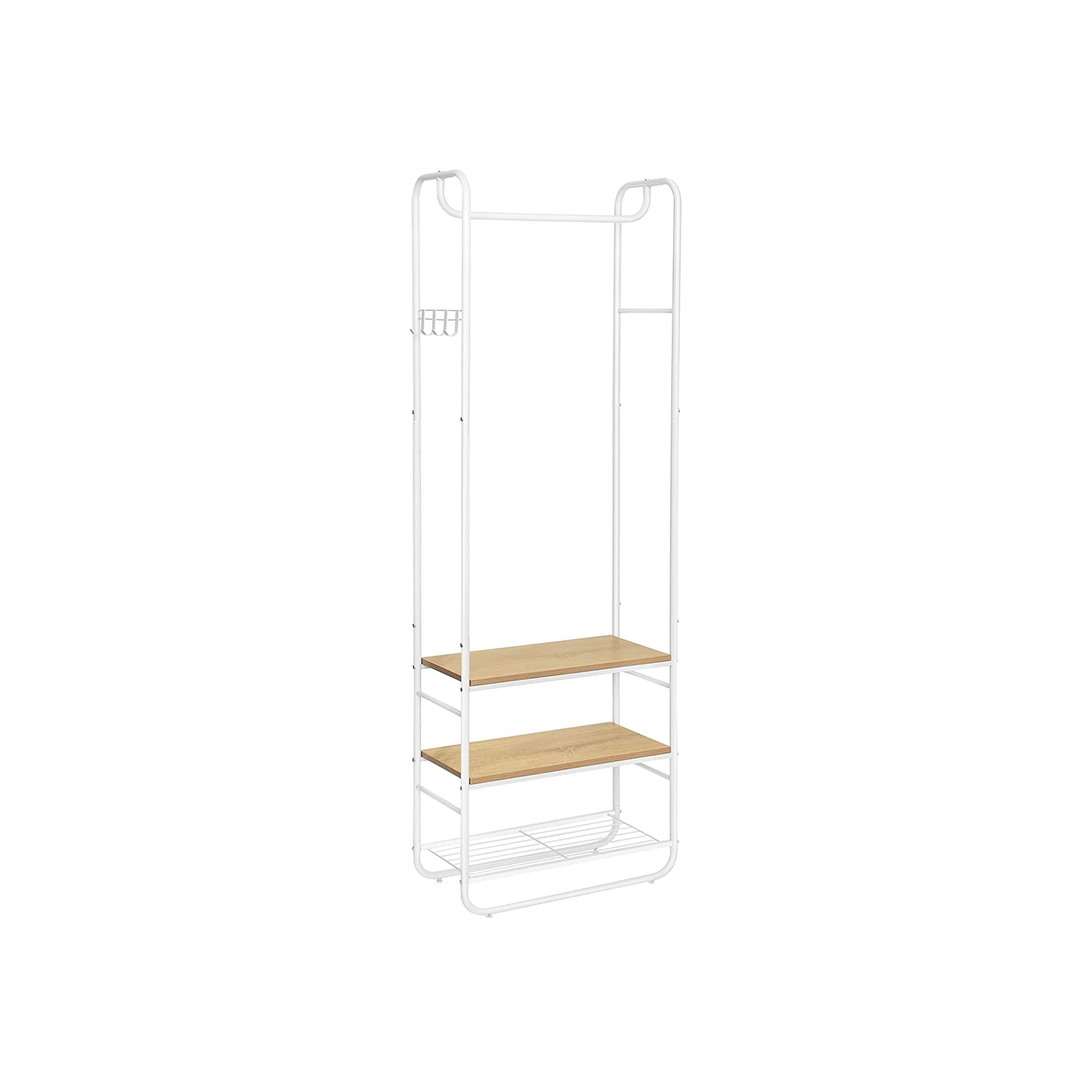 Oak and White Coat Rack with Shoe Rack - Indigo Home