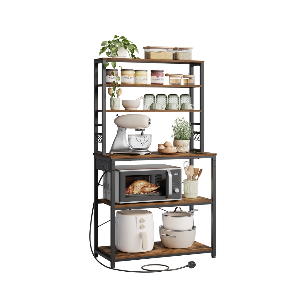 FERNHAVEN Kitchen Utensil Racks with Power Outlet - Brown and Black - Indigo Home