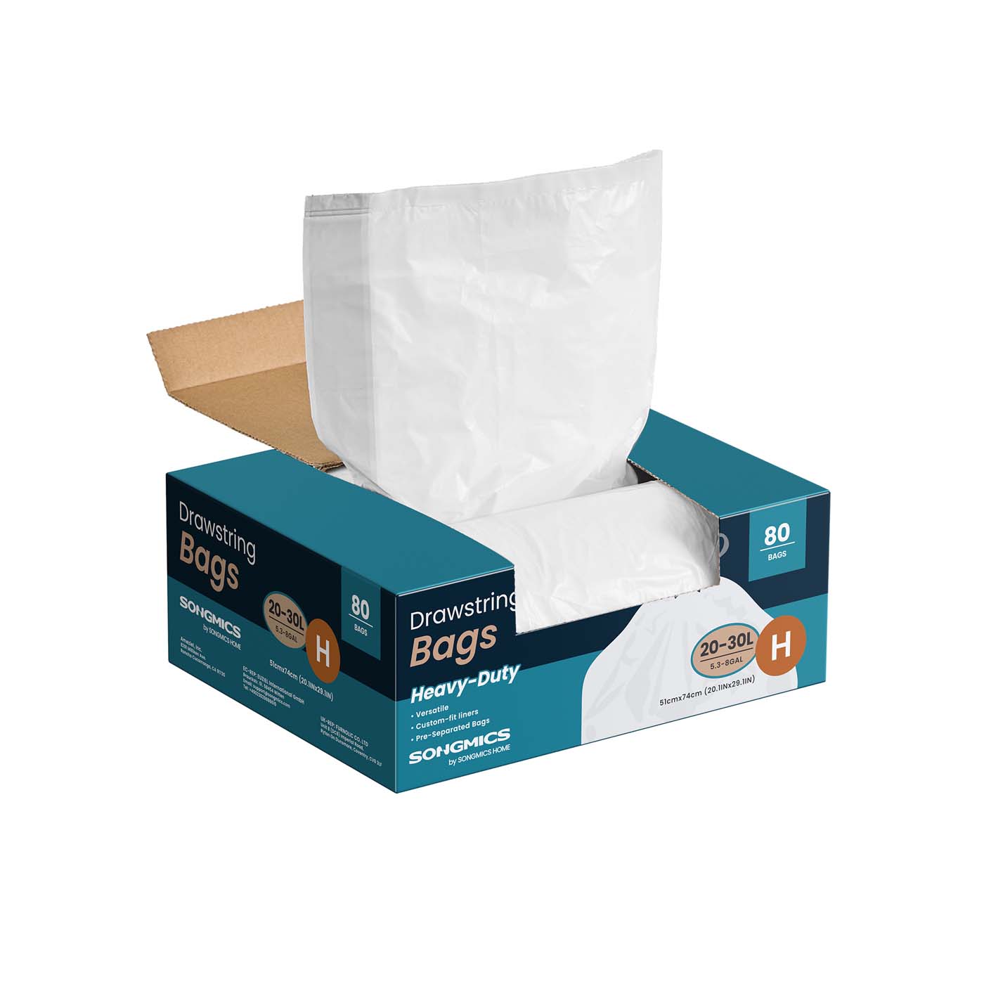 Bin Bags - VERDA 30L Drawstring Rubbish Bags 80 Pieces Quick-Dispense Box - White - Indigo Home