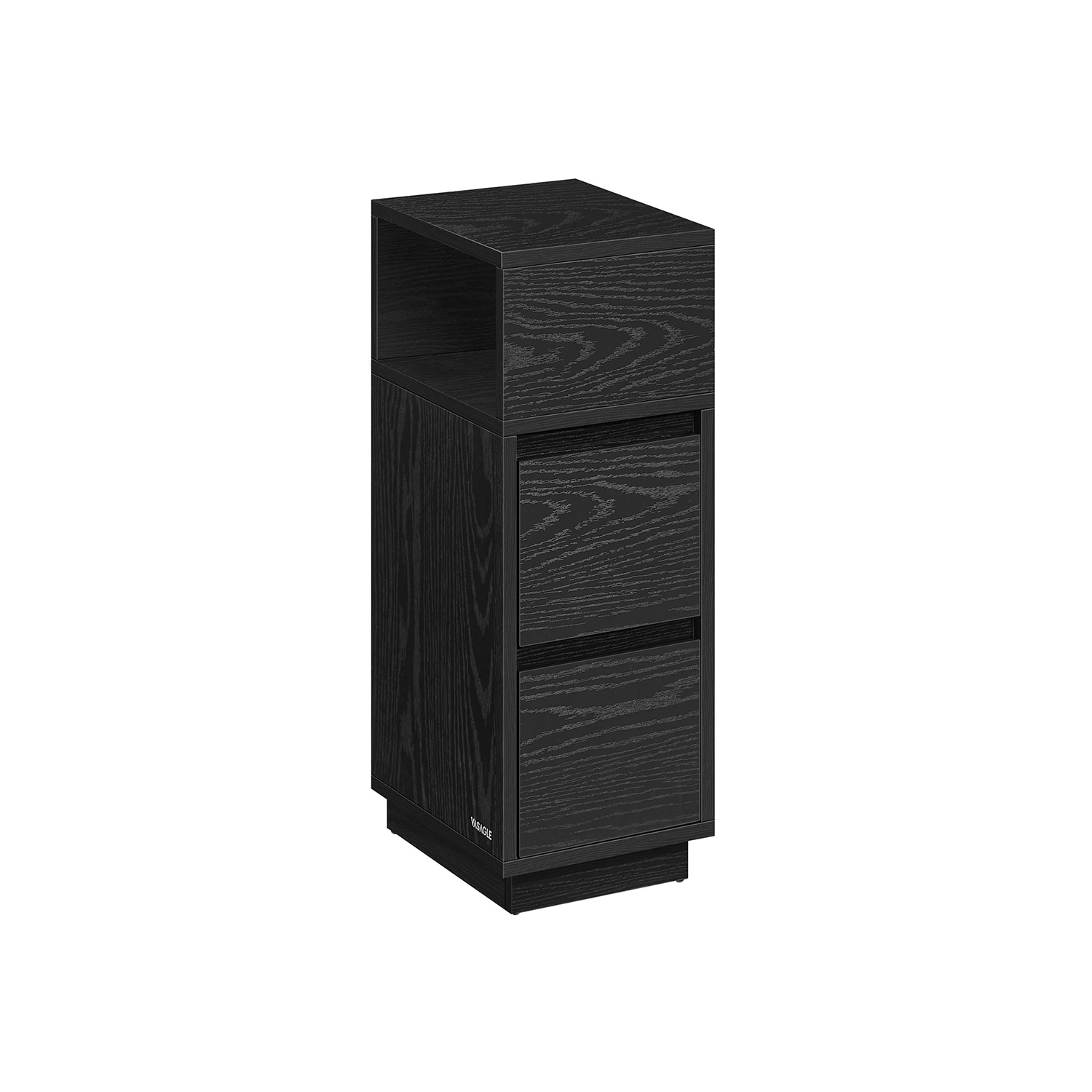 Bedside Table - VERVAS Narrow Adjustable Table with 2 Drawers and Shelf - Ebony Black - Indigo Home