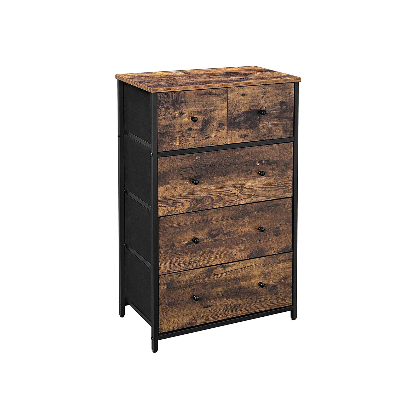 TROW Oak Finish Chest of Drawers - Small-sized, 5 Drawers - Indigo Home