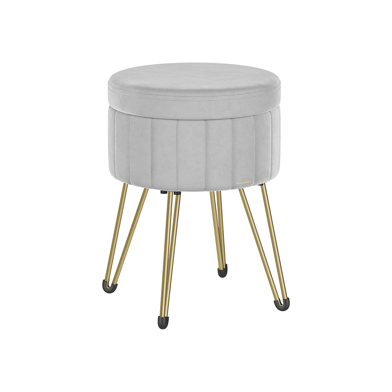 Storage Ottoman - ASTTTO Velvet Round Ottoman with 4 Metal Legs - Dove Grey - Indigo Home