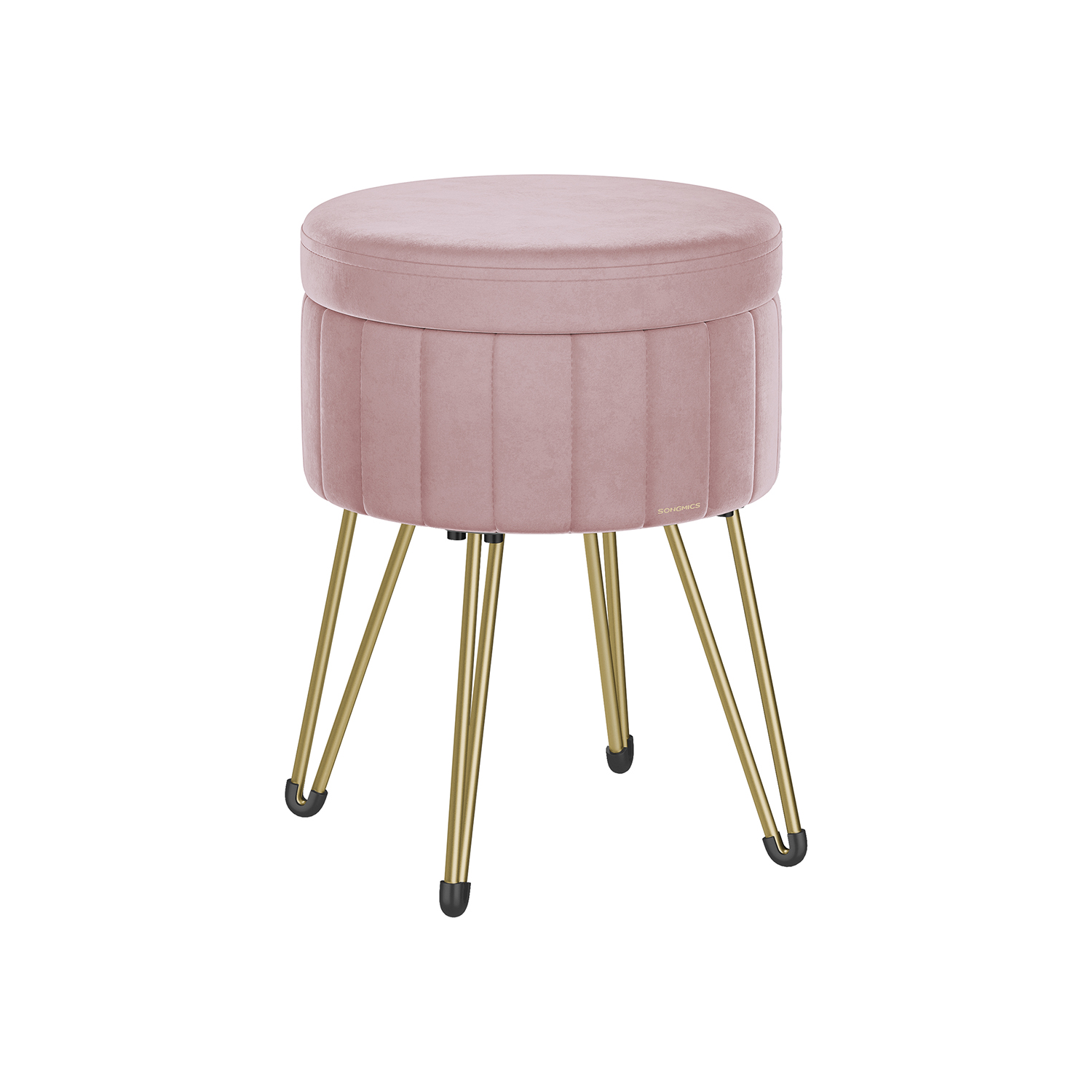 Storage Ottoman - ASTTTO Velvet Round Ottoman with 4 Metal Legs - Jelly Pink - Indigo Home