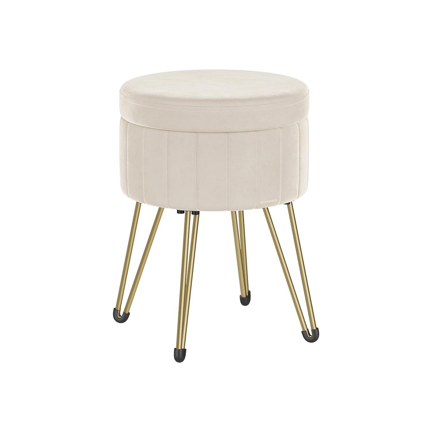Storage Ottoman - ASTTTO Velvet Round Storage Ottoman with 4 Metal Legs - White - Indigo Home