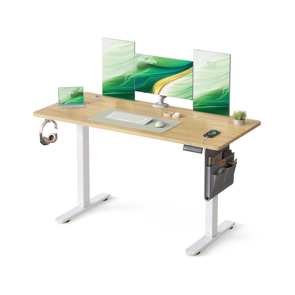 CELSEA Electric Office Standing Desk with Height Adjustable 140cm - Light Oak and White - Indigo Home