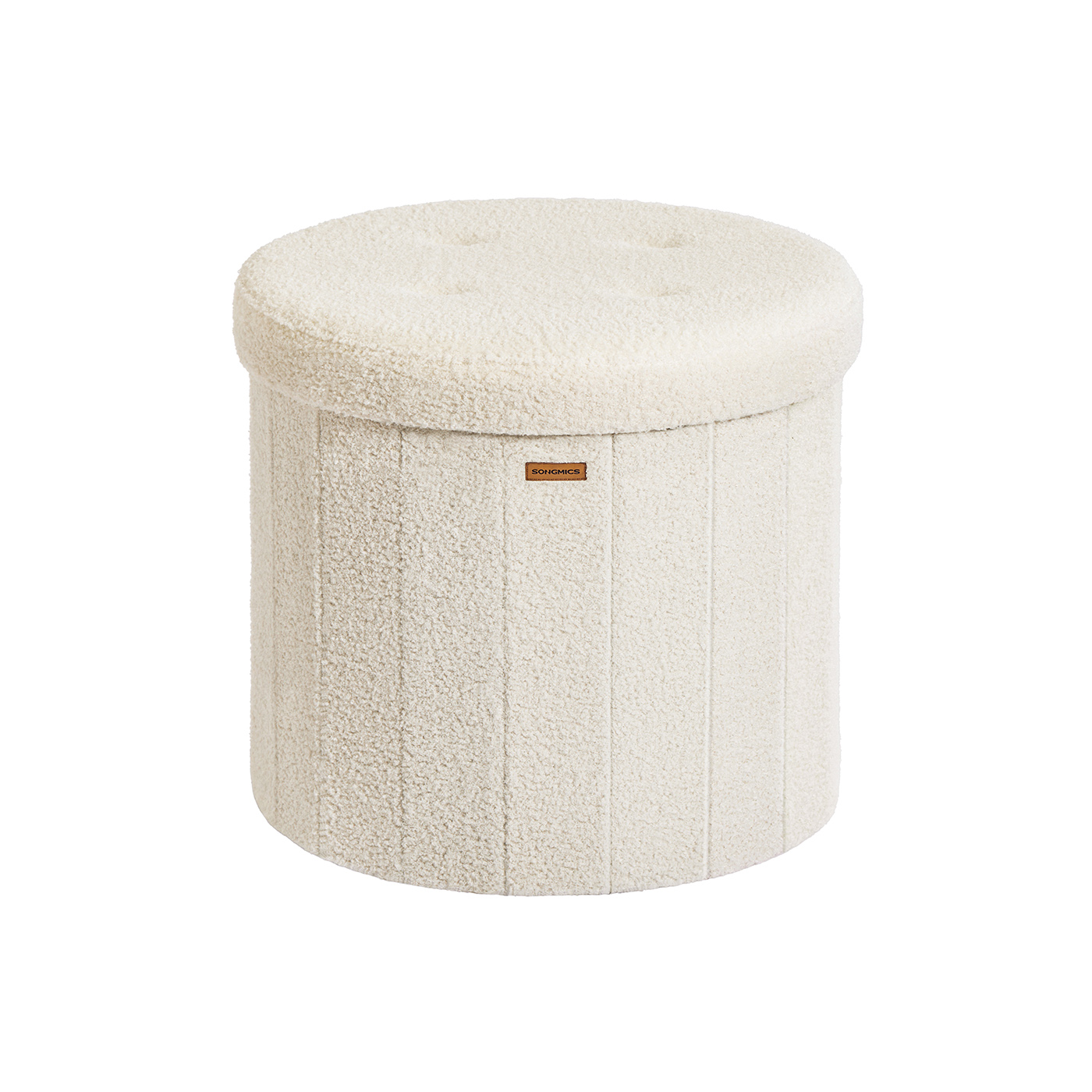 Storage Ottoman Stool - VELSO Round Foldable Storage Ottoman with Removable Lid - White - Indigo Home