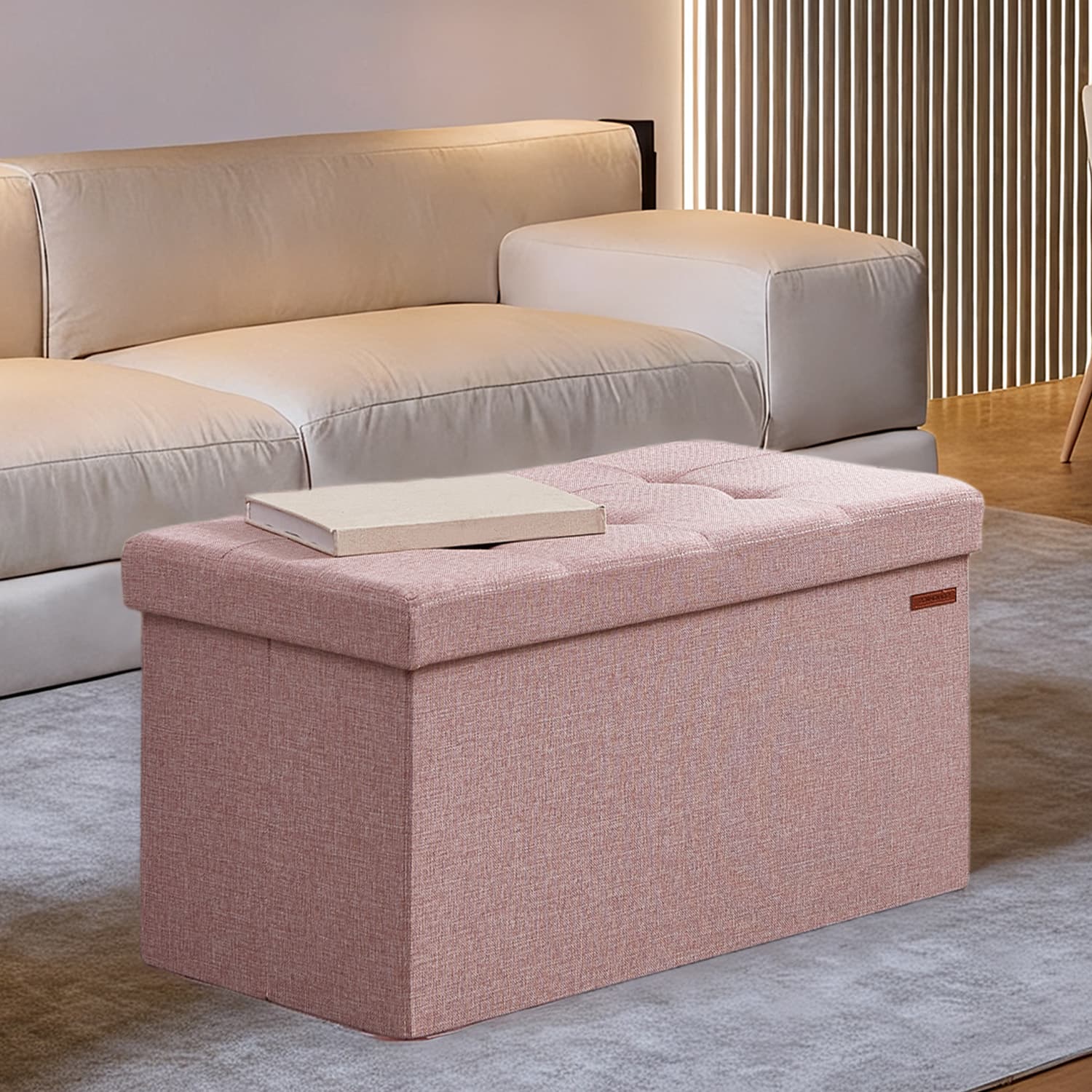 Storage Ottoman Bench - VIVRAH End of Bed Storage Bench with Plush Velvet - Pink - Indigo Home