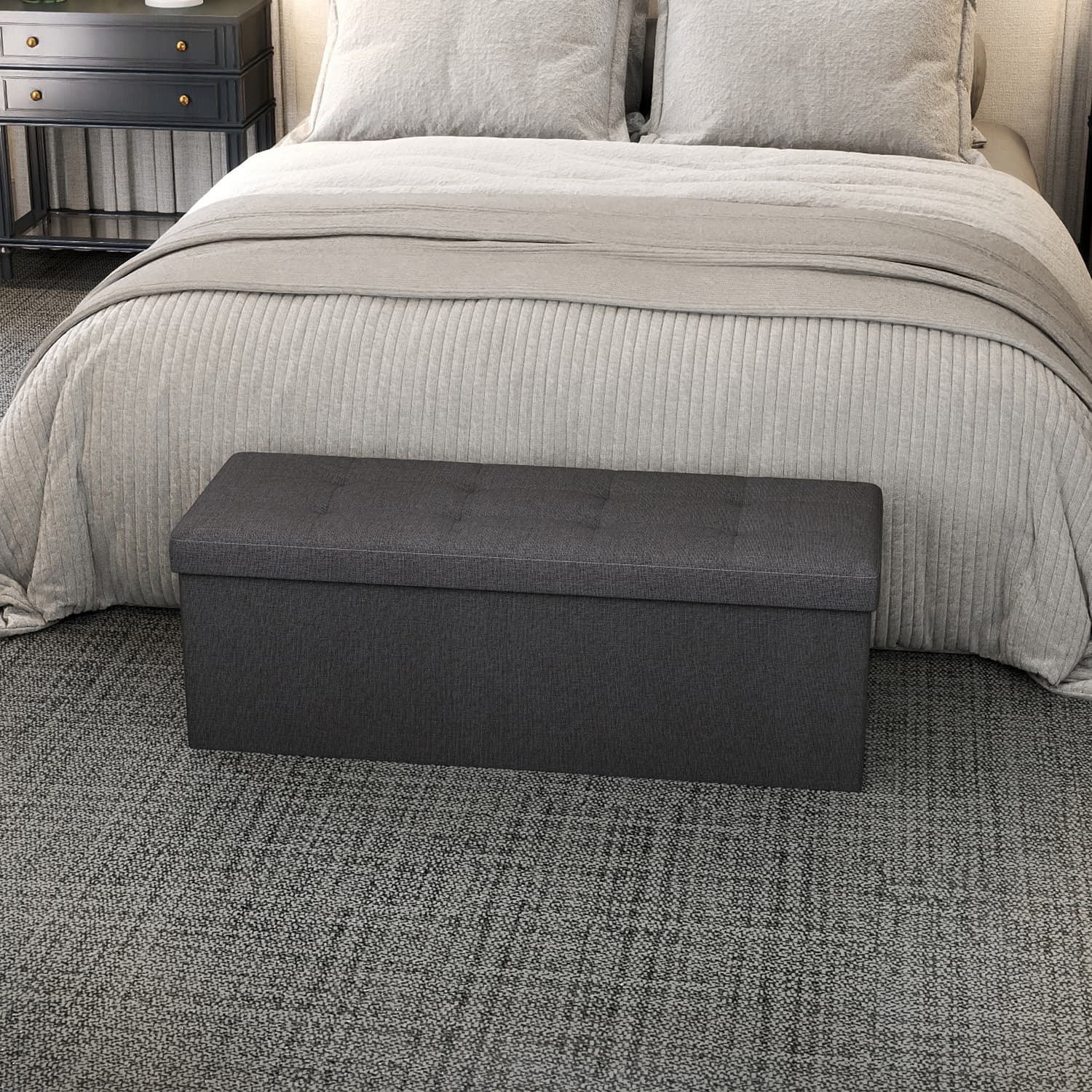 Storage Ottoman Bench - VIVRAH End of Bed Storage Bench with Spacious Interior - Black - Indigo Home
