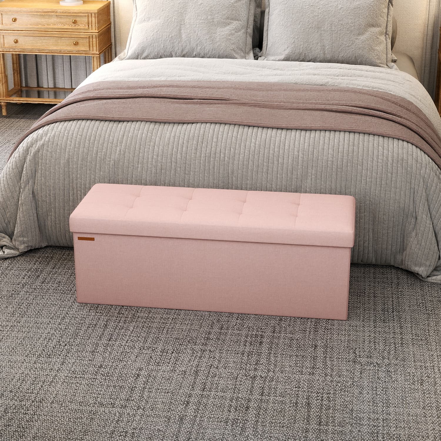 Storage Ottoman Bench - VIVRAH End of Bed Bench 38 x 110 x 38 cm - Pink - Indigo Home