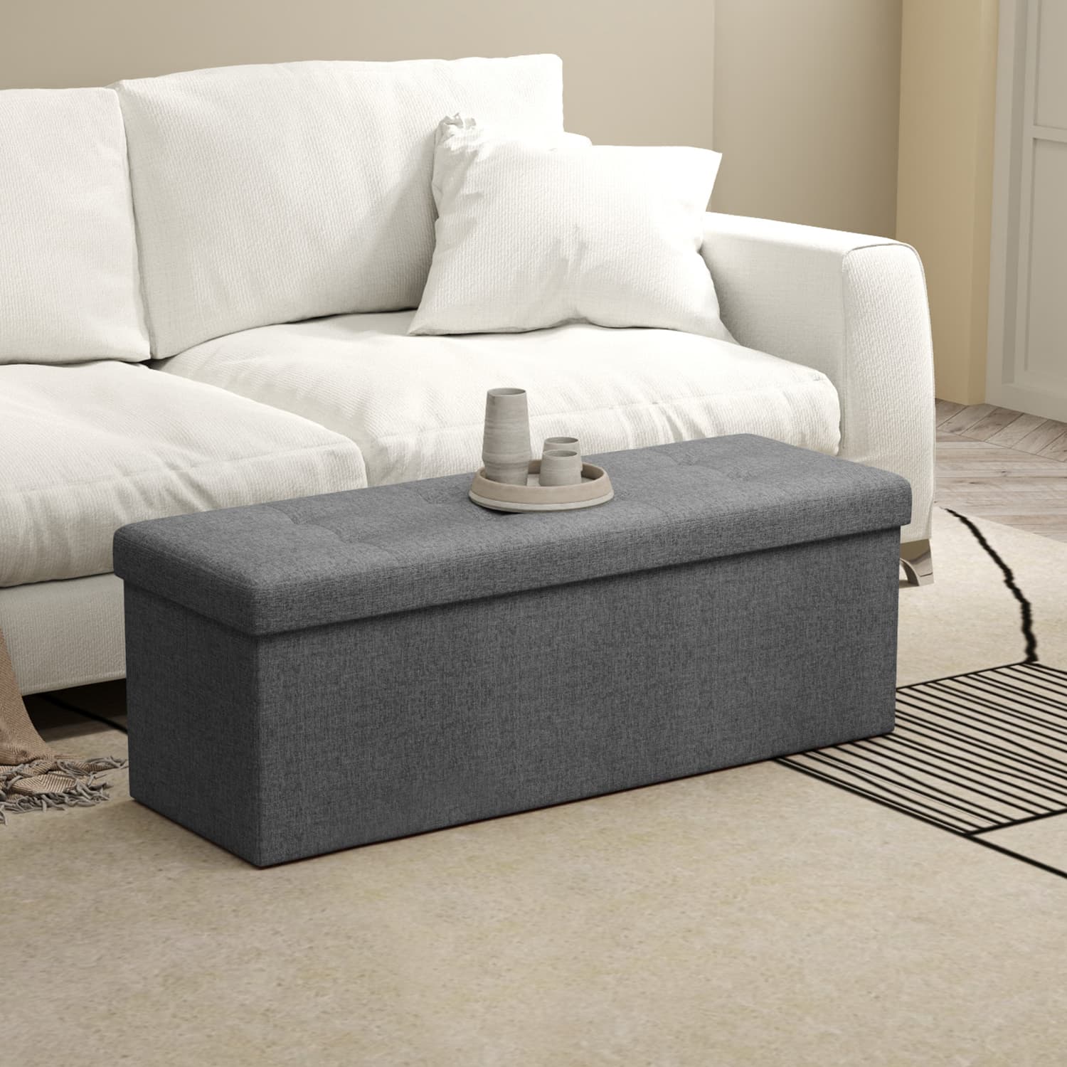 Storage Bench - VIVRAH Storage Ottoman End of Bed Bench with Storage - Dark Grey
