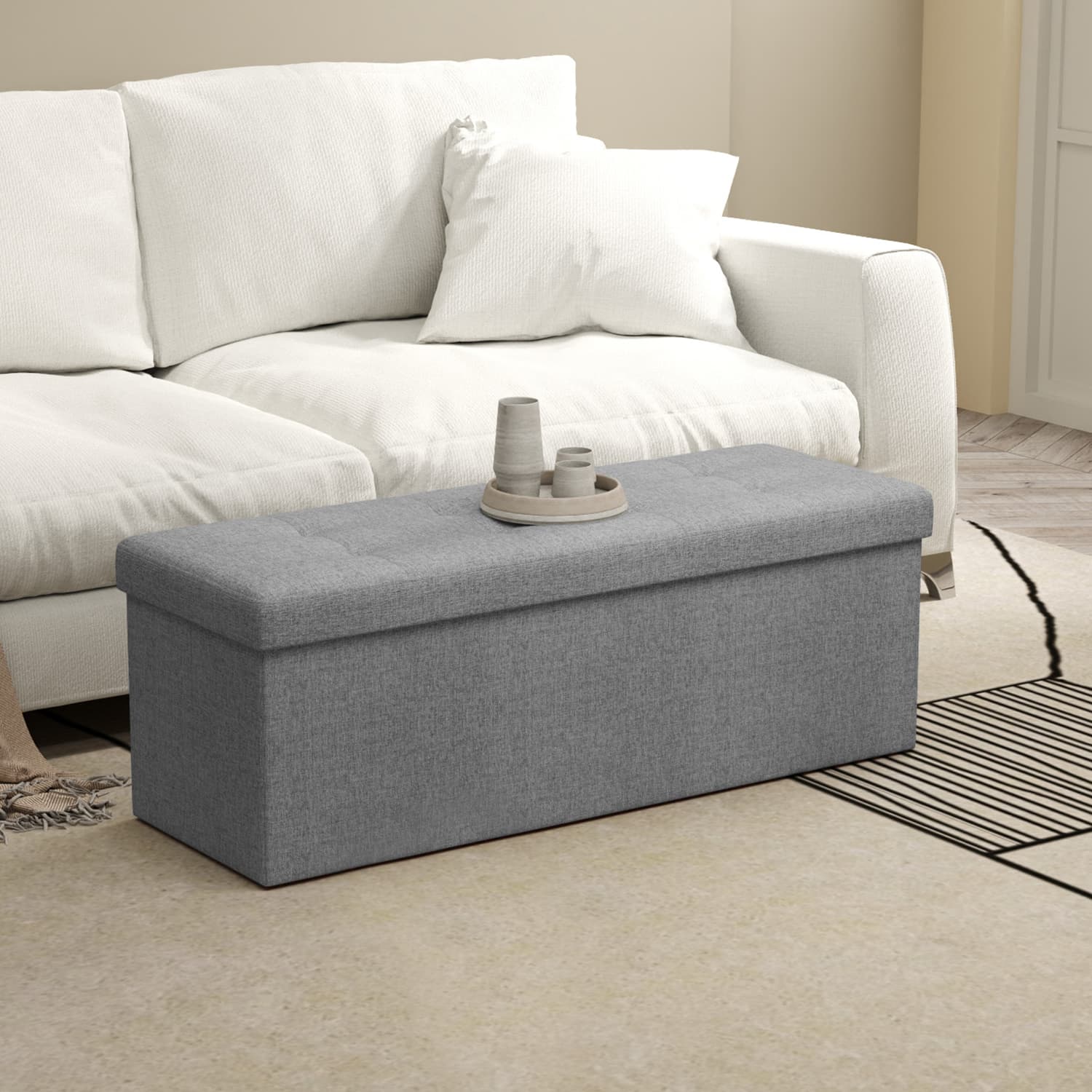Storage Bench - VIVRAH Storage Ottoman Bench End of Bed Bench with Storage - Light Grey - Indigo Home