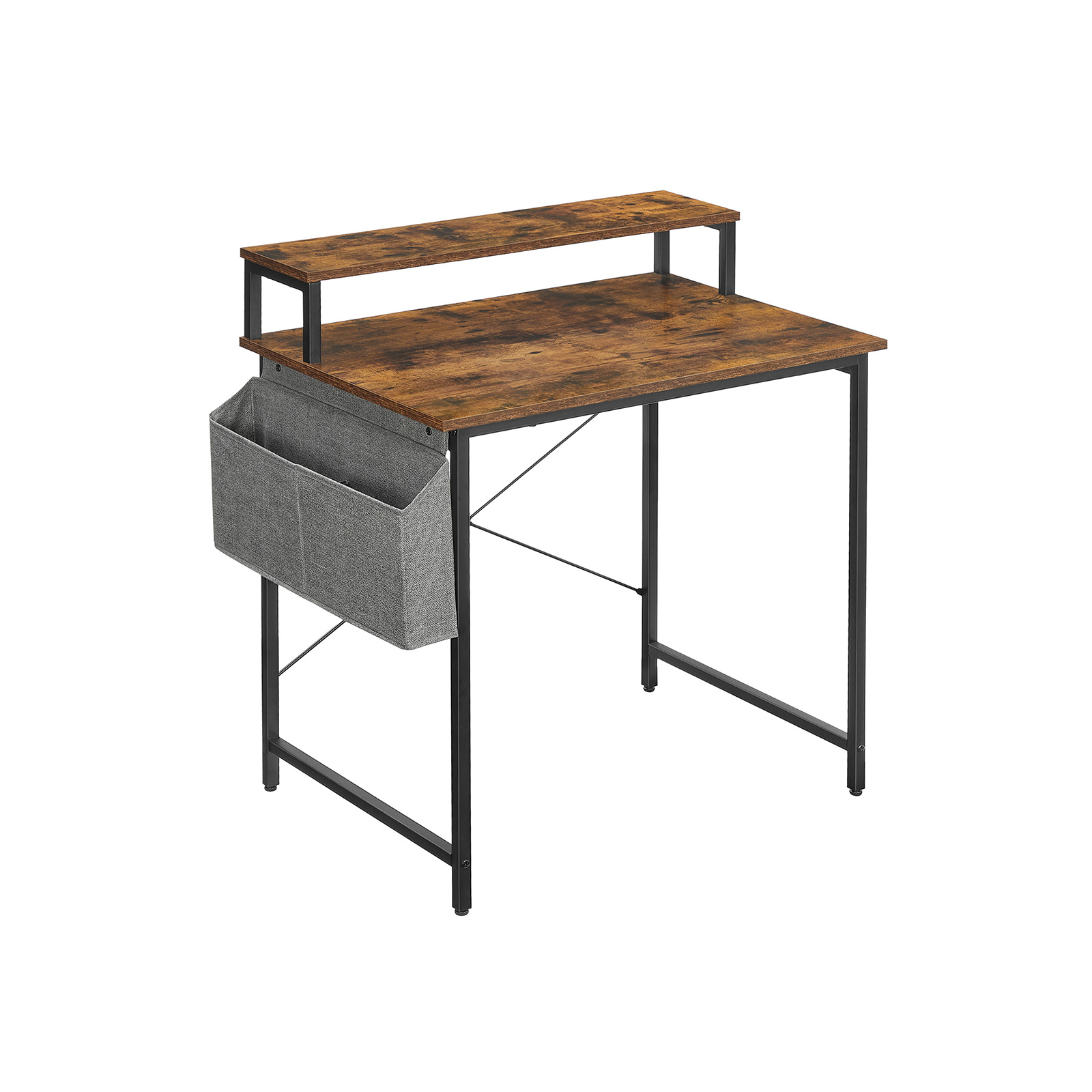 Industrial Brown Small Computer Desk with Monitor Riser - Indigo Home