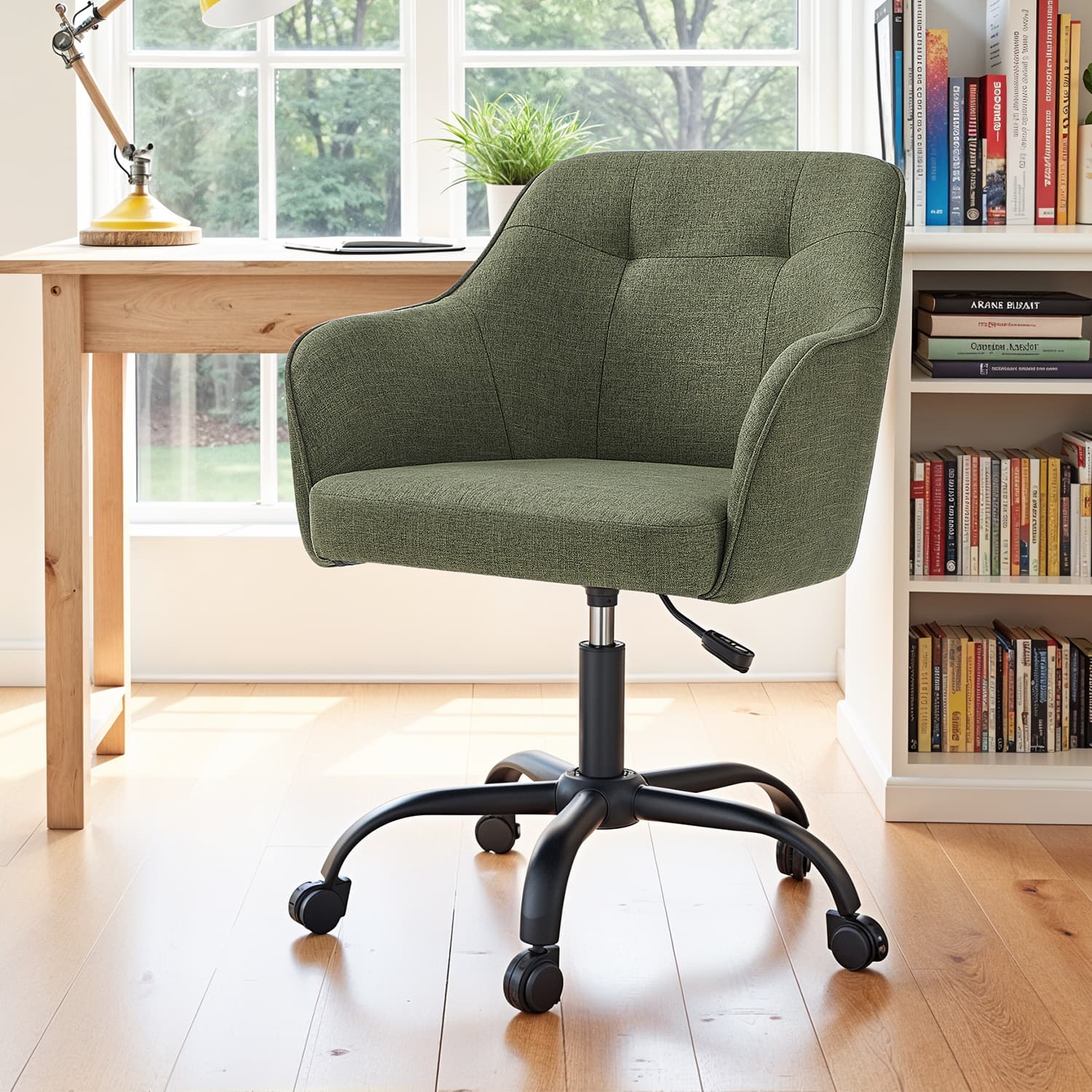 Office Chair - ORANIA Swivel Cotton Linen Office Chair - Forest Green - Indigo Home