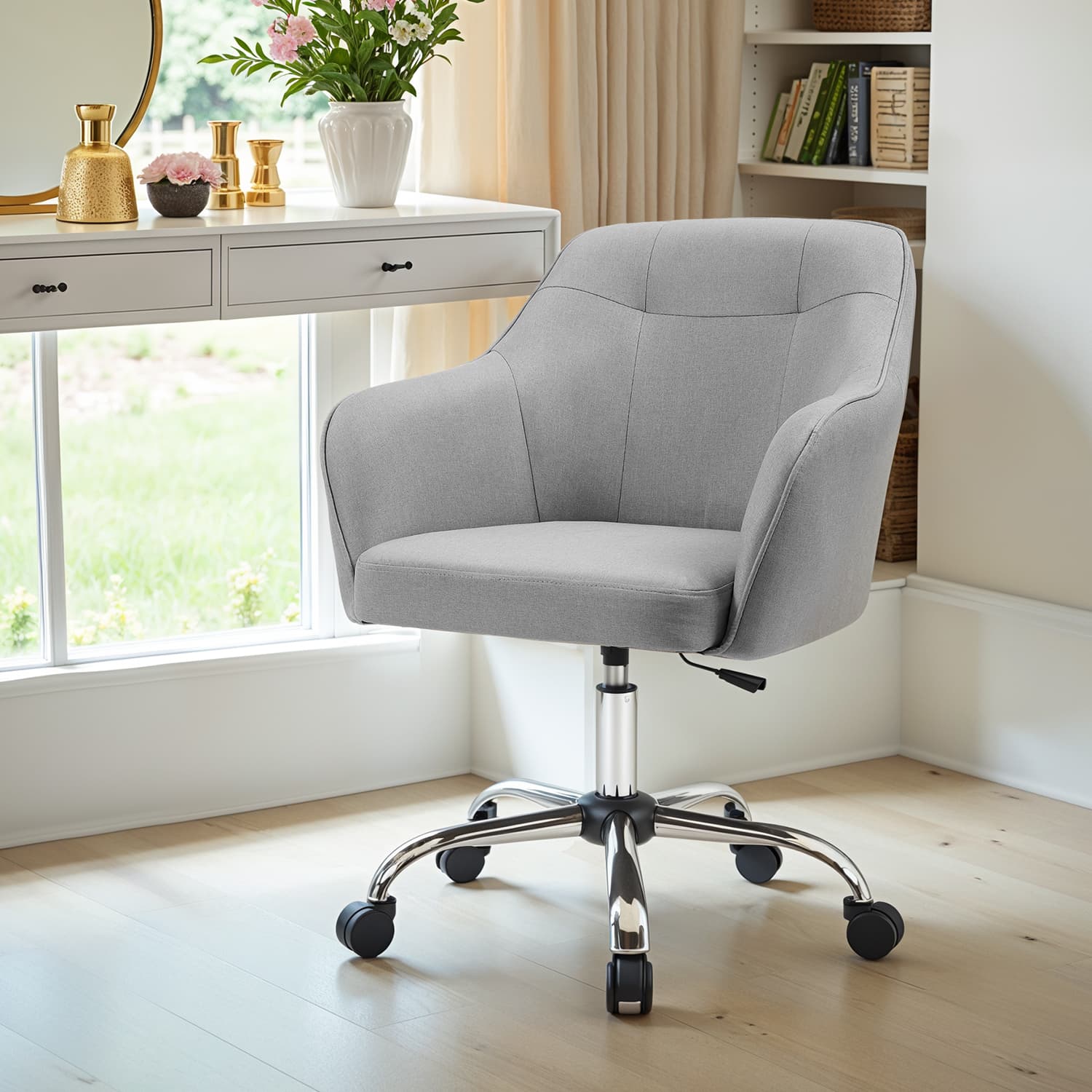 Office Chair - ORANIA Swivel Cotton Linen Office Chair - Dove Grey - Indigo Home