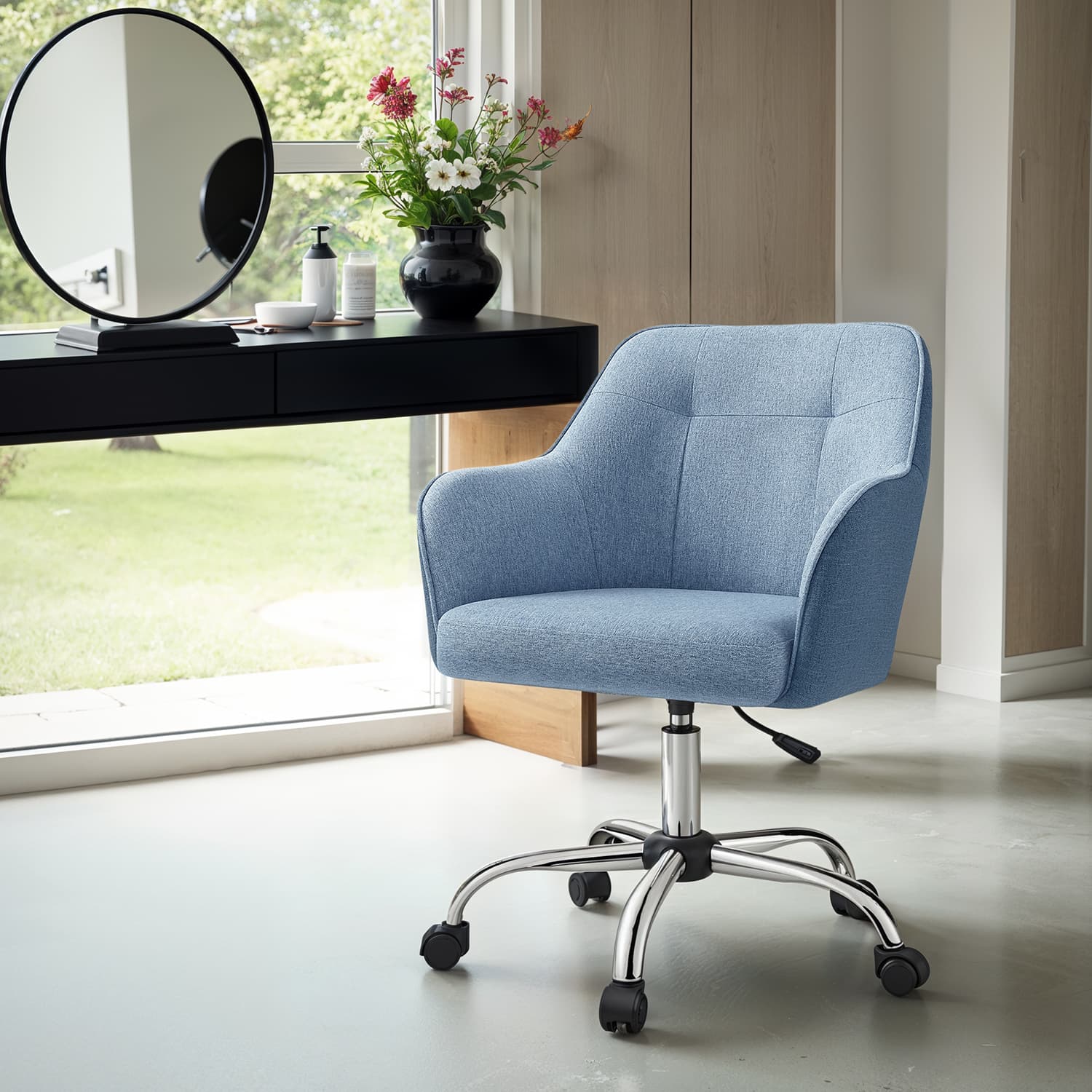 Office Chair - ORANIA Swivel Cotton Linen Office Chair - Sky Blue - Indigo Home