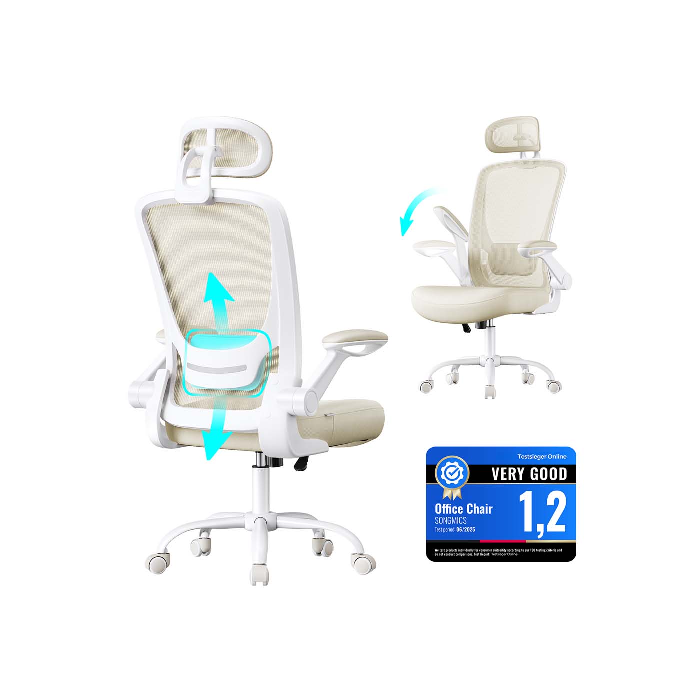 WINTERGLEN Office Chair with Mesh Back with Headrest - Beige - Indigo Home