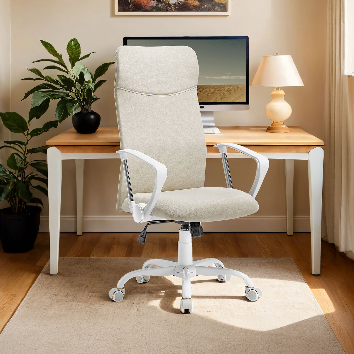 Office Chair - TARTA Ergonomic Swivel Desk Chair - Beige - Indigo Home