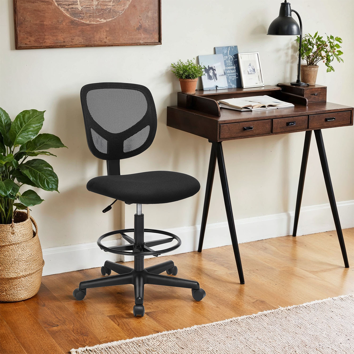 Drafting Stool - TARTA High Office Chair Adjustable Footrest Rustic Brown - Indigo Home
