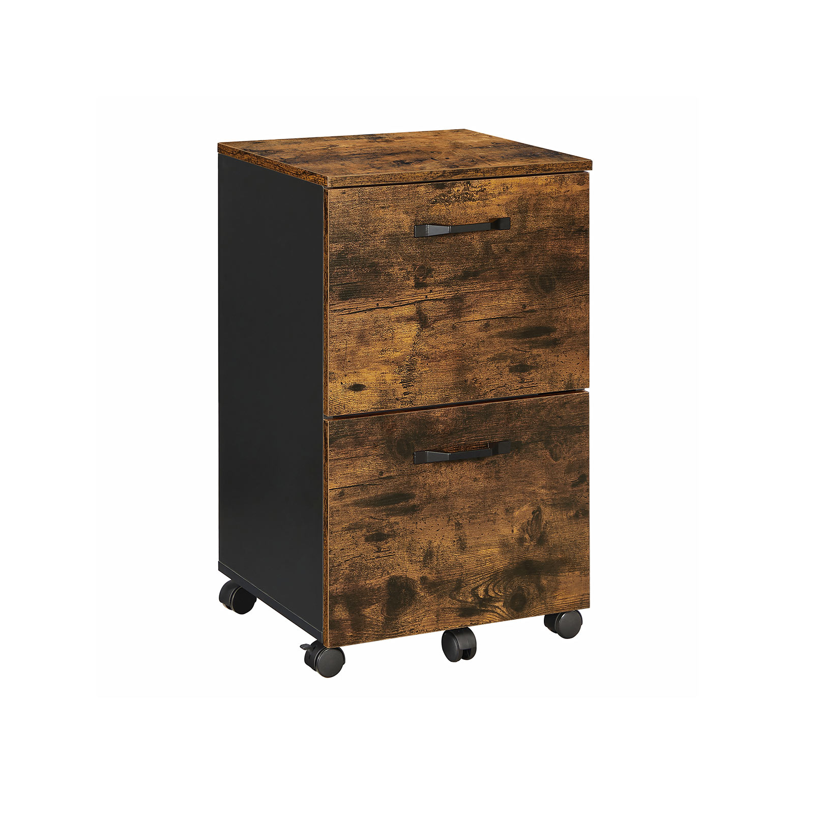 Industrial Brown Mobile Filing Cabinet with 2 Drawers - Indigo Home