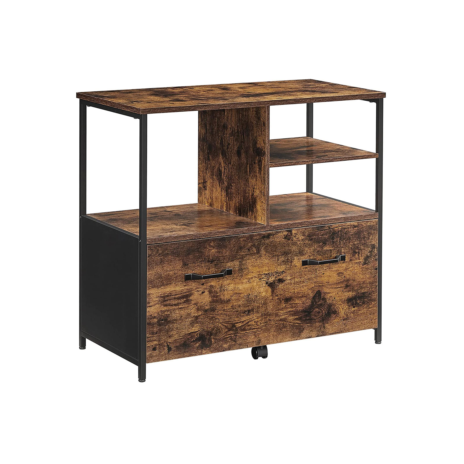 Industrial Brown Mobile Filing Cabinet with Shelves - Indigo Home