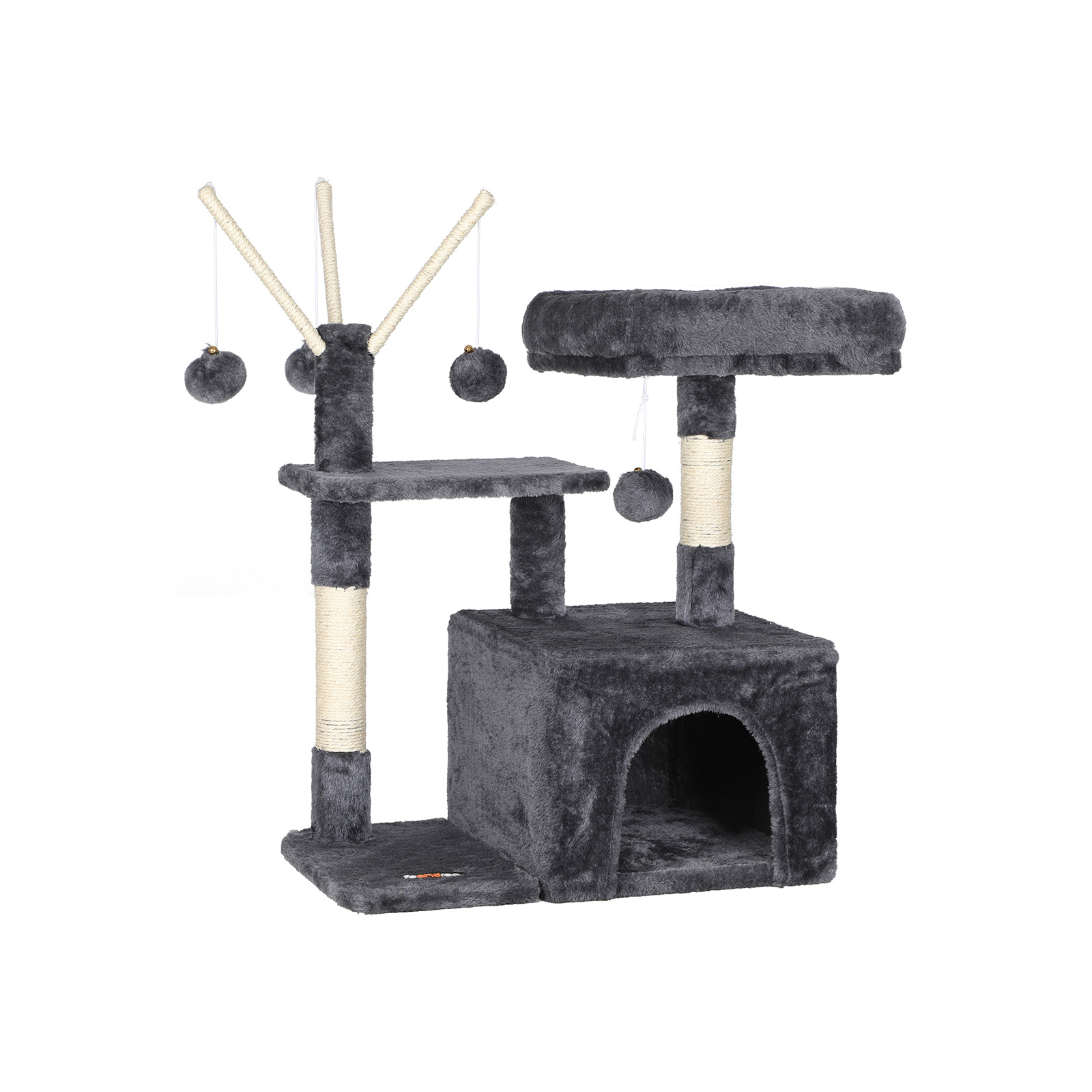 3-Level Grey Cat Tree with 3 Pompoms - Indigo Home