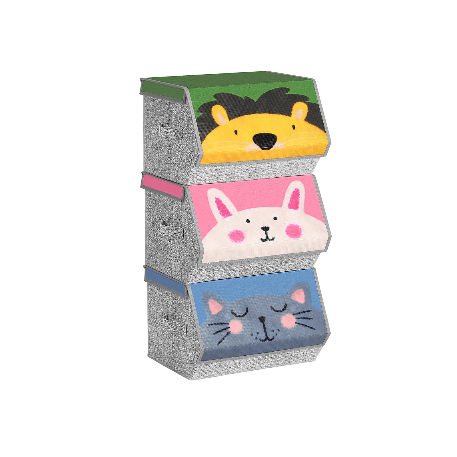 Set of 3 Stackable Toy Organiser Boxes with Lid - Indigo Home