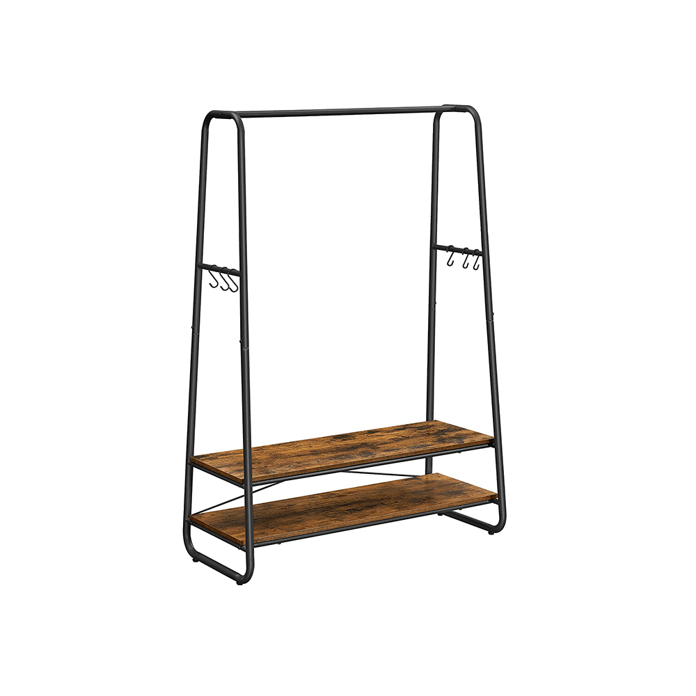 Industrial Brown & Black Clothes Rack with Shelves - Indigo Home