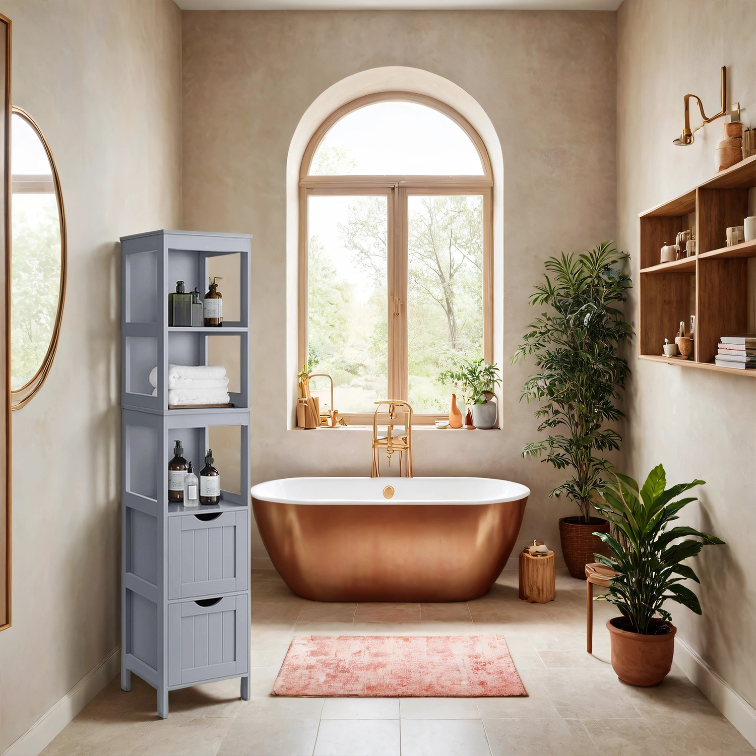 Bathroom Cabinet - MARDA Freestanding Floor Unit with 2 Drawers - Grey - Indigo Home