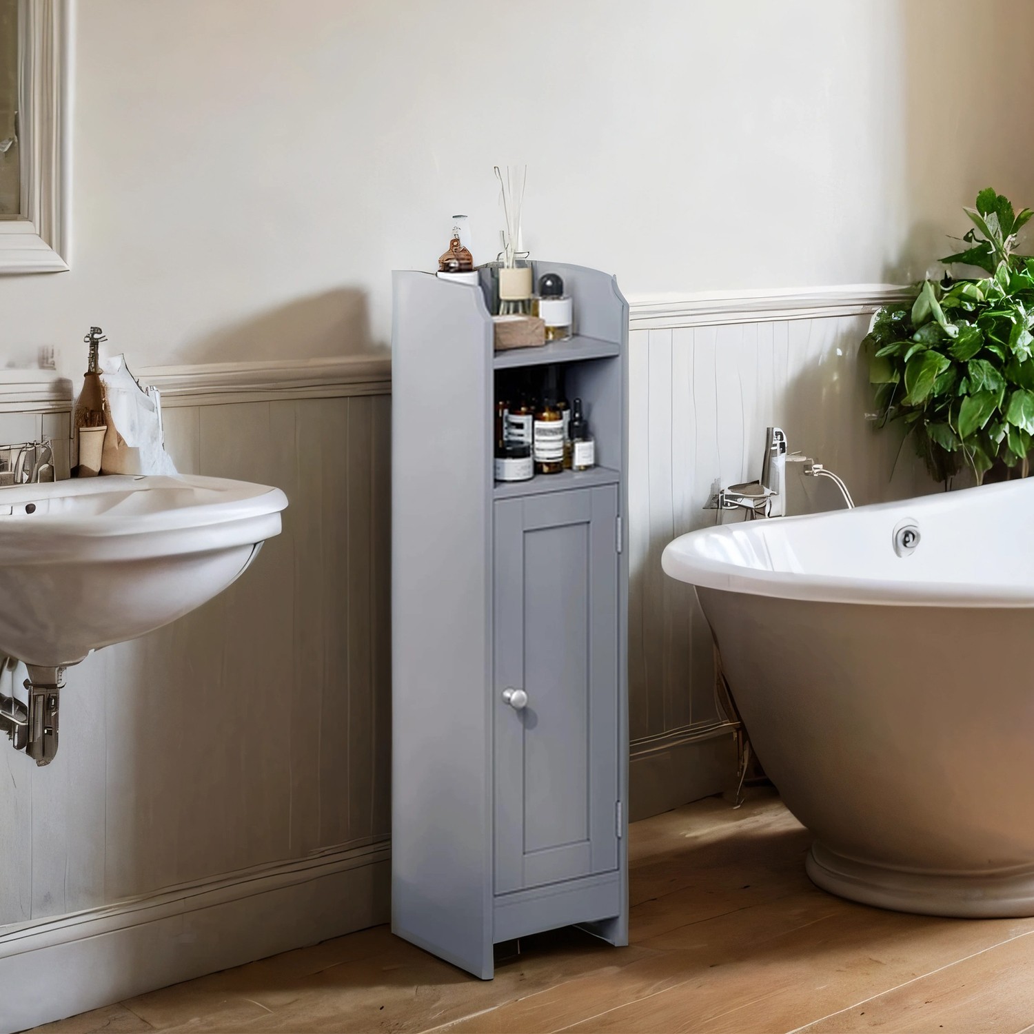 Bathroom Cabinet - MARDA Small Corner Floor Unit with Door and Adjustable Shelve - Grey - Indigo Home