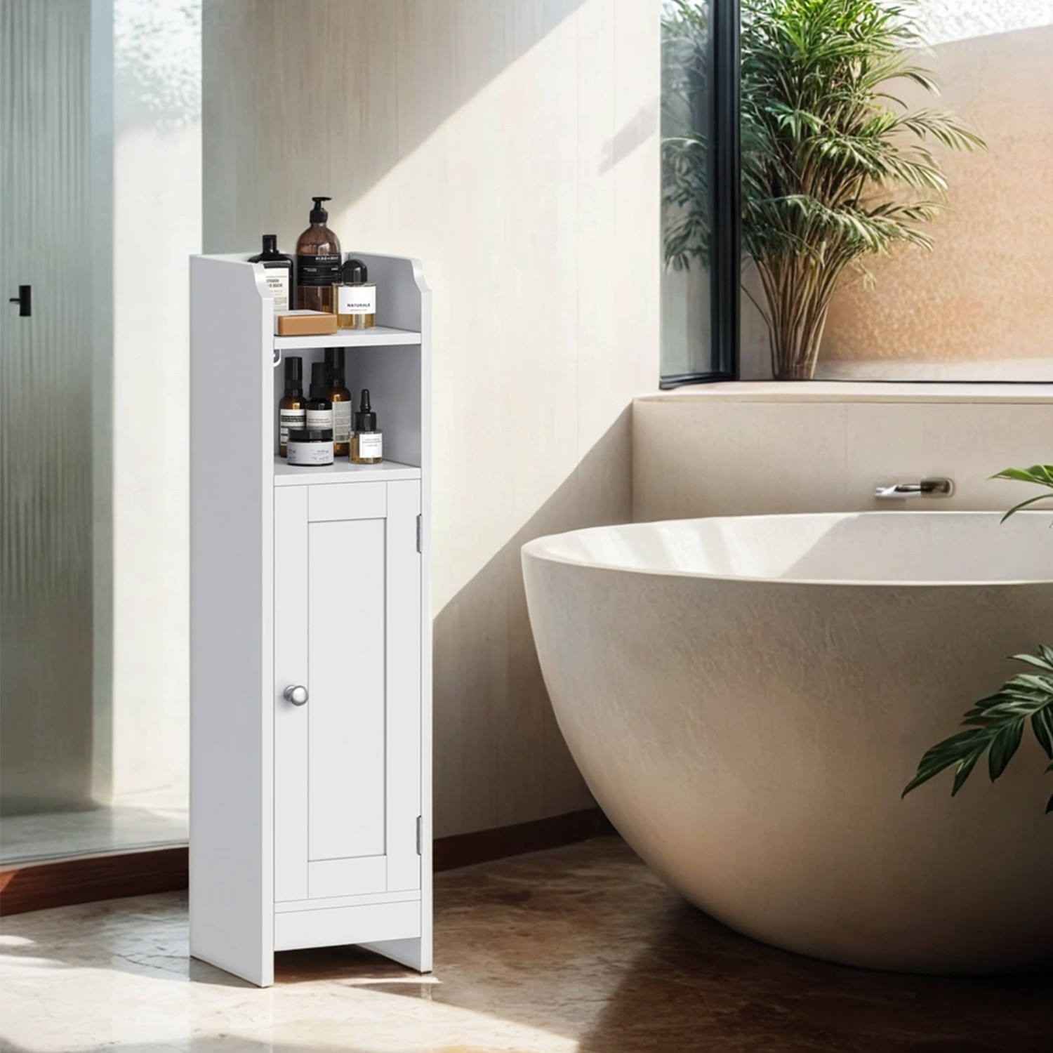 Bathroom Cabinet - MARDA Corner Floor Cabinet with Door and Adjustable Shelves - White - Indigo Home