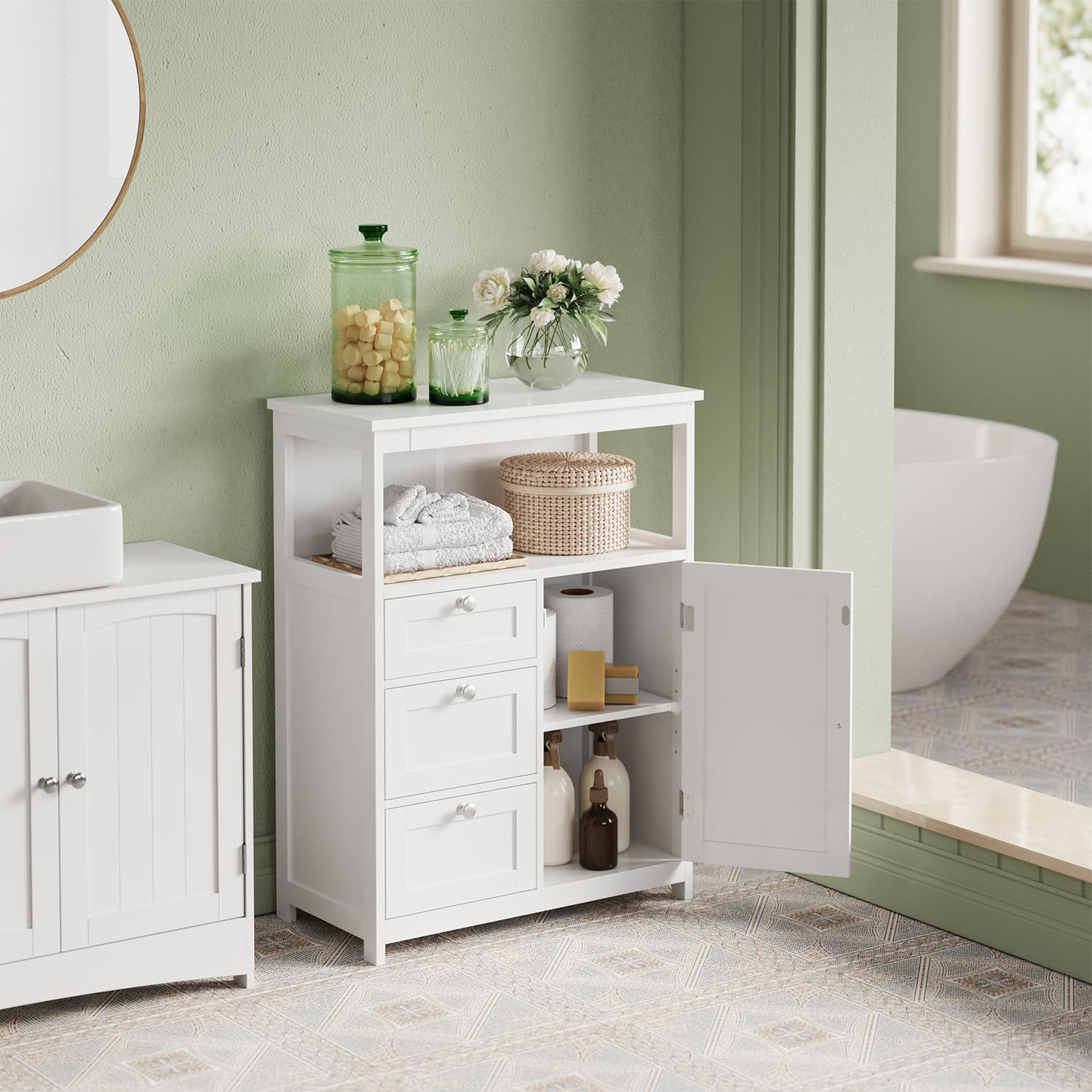 Bathroom Cabinet - MARDA Freestanding 3 Drawer 60 x 80 cm - White - Indigo Home