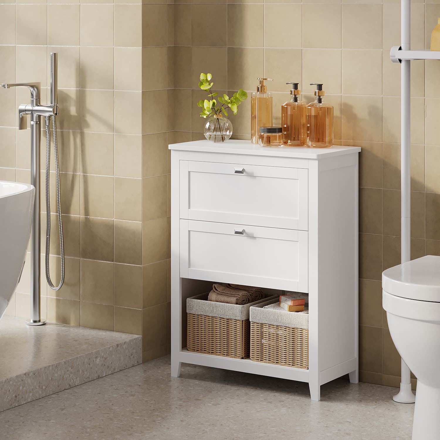 Bathroom Cabinet - MARDA 2 Drawers 2 Basket Storage - White - Indigo Home