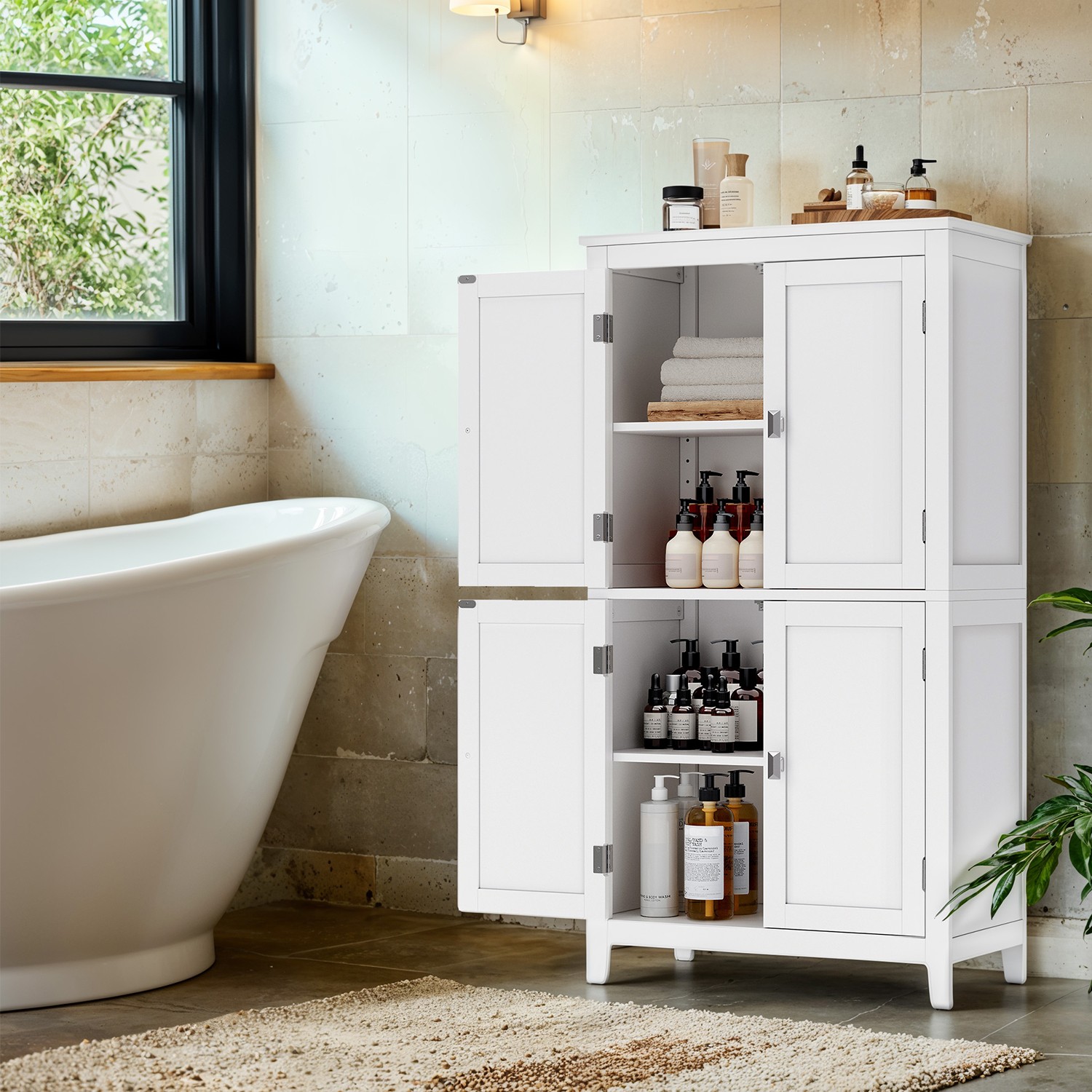 Bathroom Storage Cabinet - MARDA Bathroom Storage Unit with Shelves - White - Indigo Home