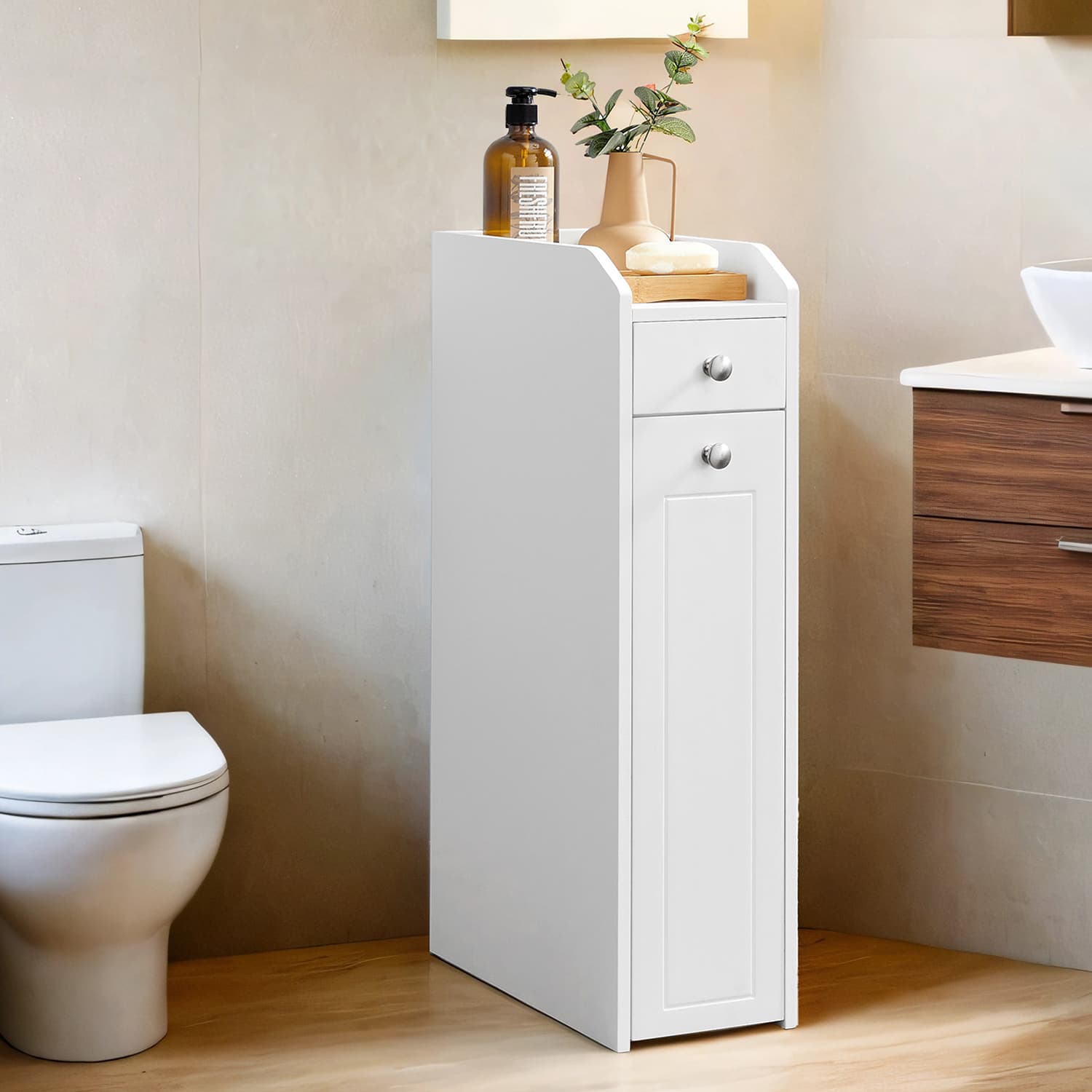 Bathroom Cabinet - MARDA Slim Storage Unit with Adjustable Shelf - White - Indigo Home