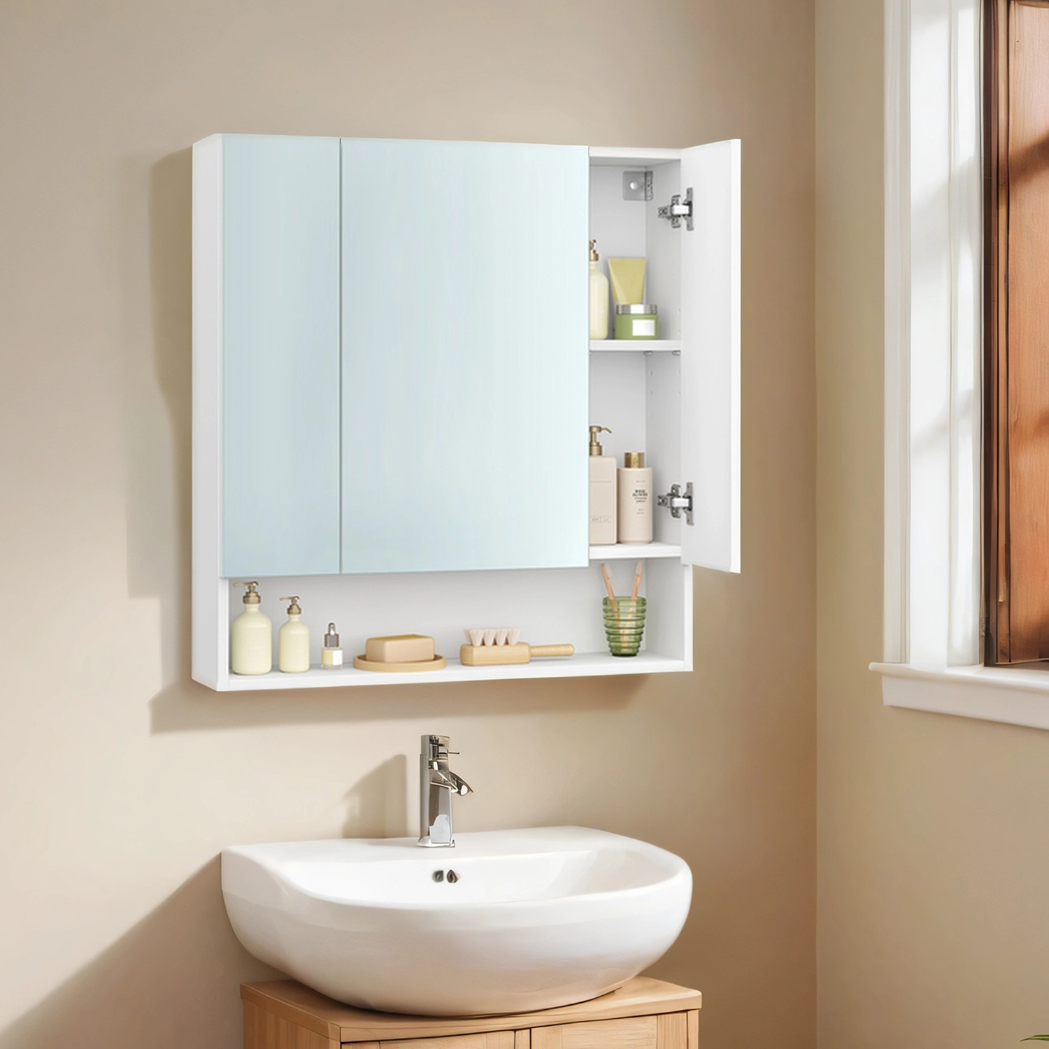 Bathroom Mirror Cabinet - MARDA Wall Mounted with Mirror - White - Indigo Home
