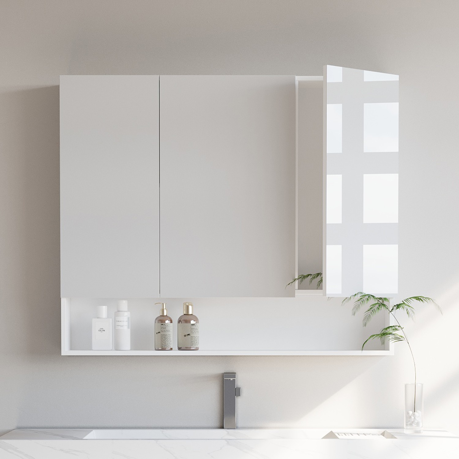 Bathroom Mirror Cabinet - MARDA 90cm Wide with Shelf - White - Indigo Home