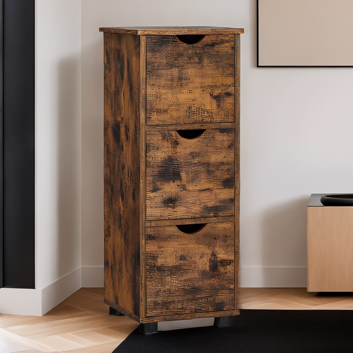 Bathroom Cabinet - MARDA Storage Tower 3 Drawer Rustic Brown - Rustic Brown - Indigo Home