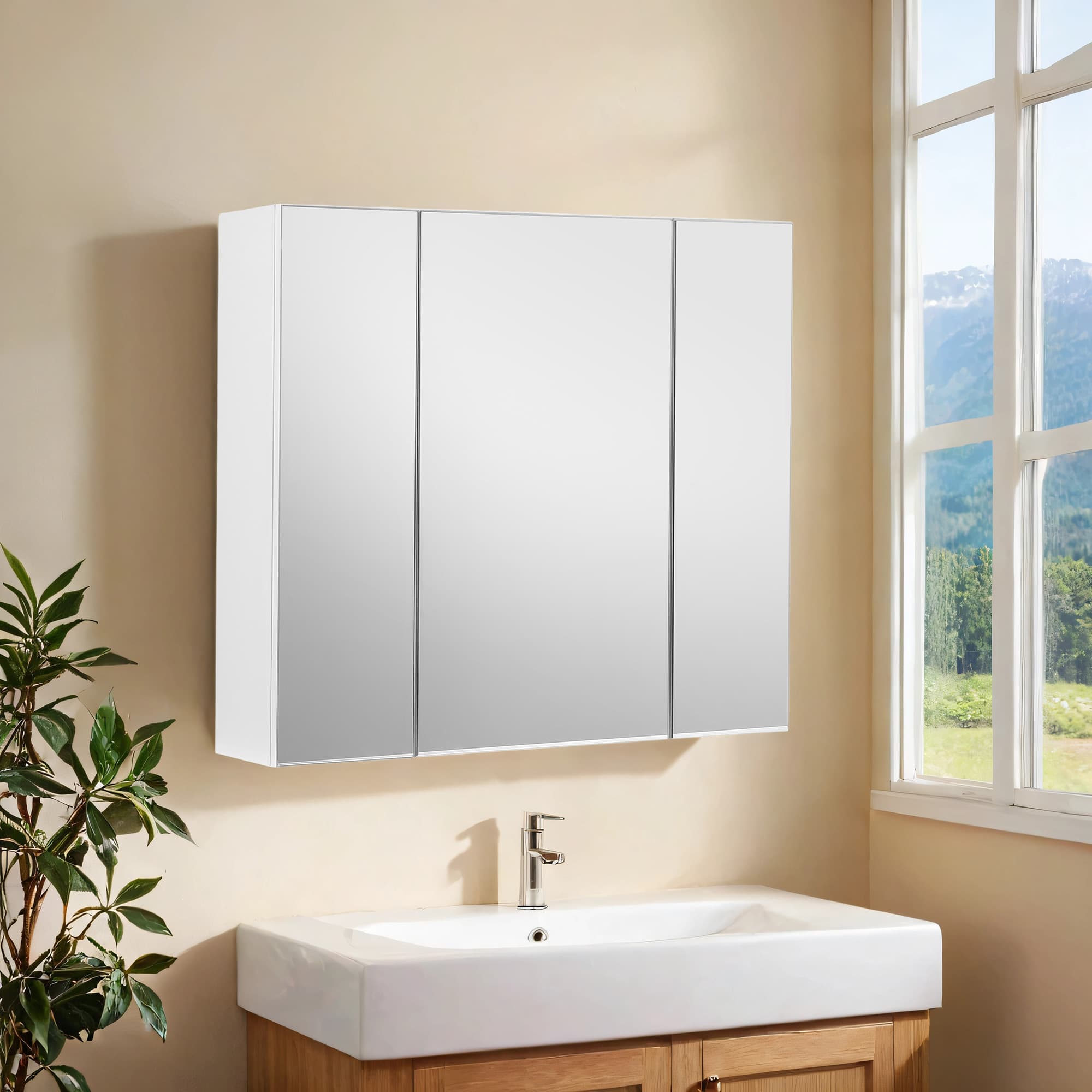 Bathroom Wall Cabinet - MARDA Mirror Cabinet 3 Door - White - Indigo Home
