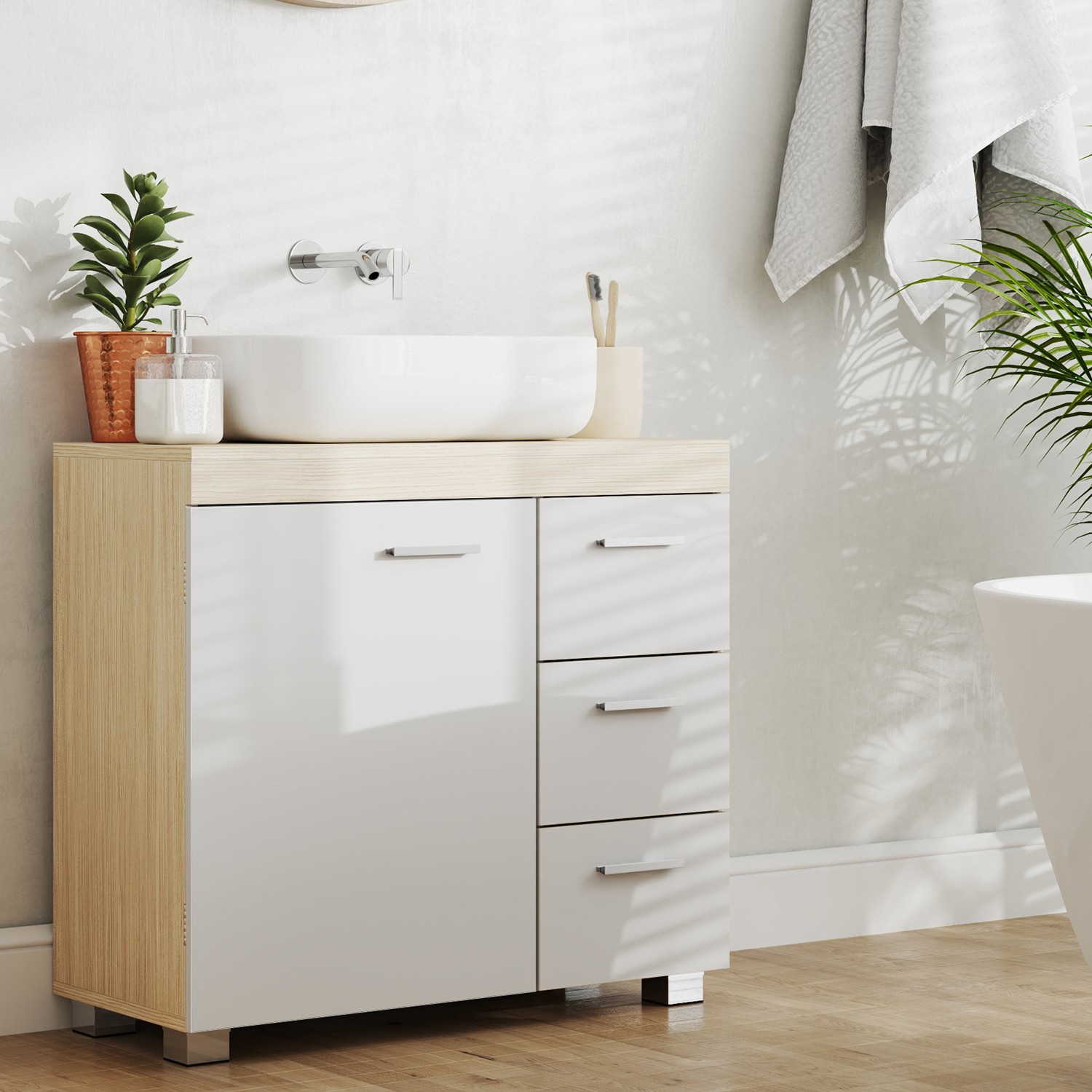 Under Sink Cabinet - MARDA Bathroom Under Sink Storage 3 Drawer - White - Indigo Home