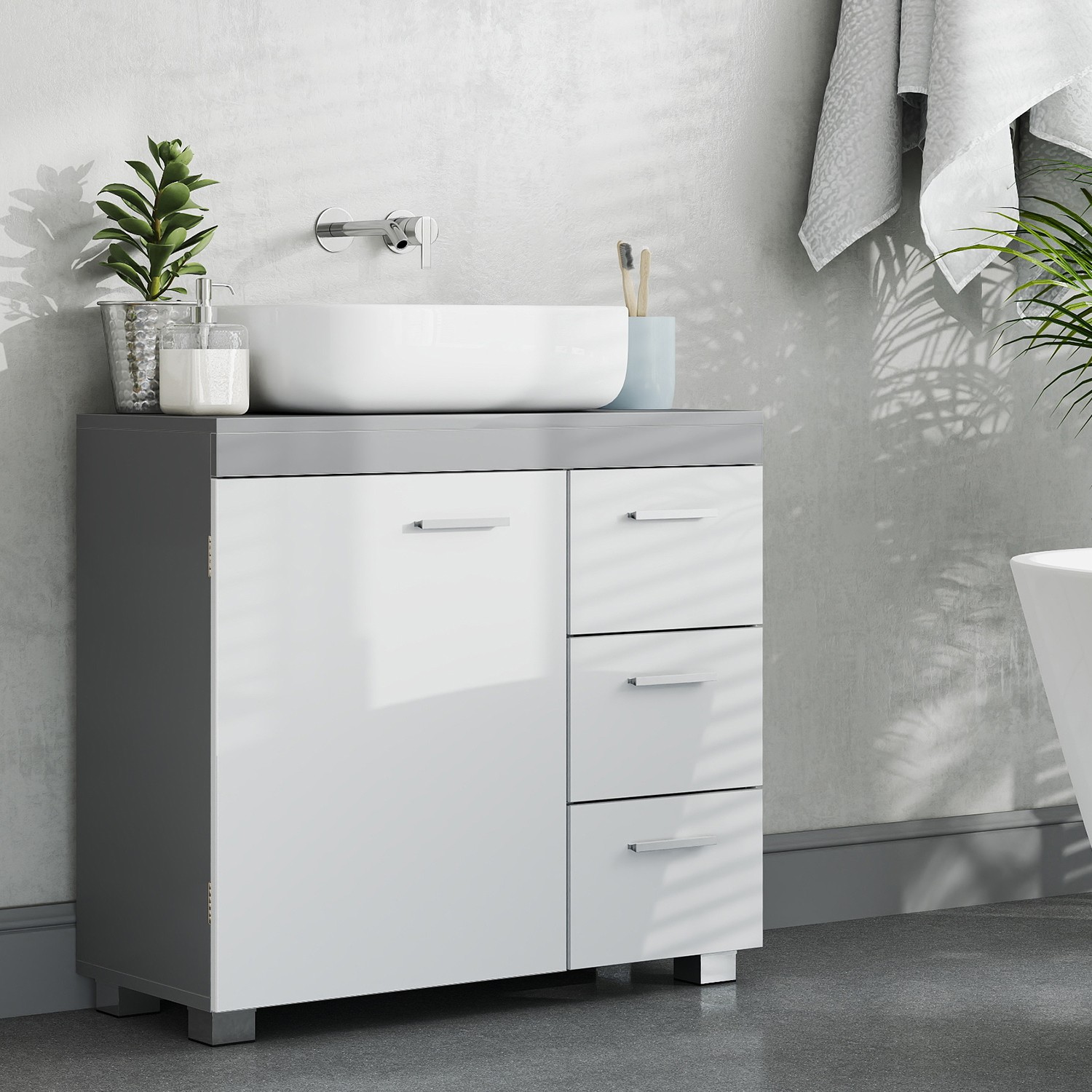 Under Sink Cabinet - MARDA Bathroom Under Sink Storage 3 Drawer - Grey - Indigo Home