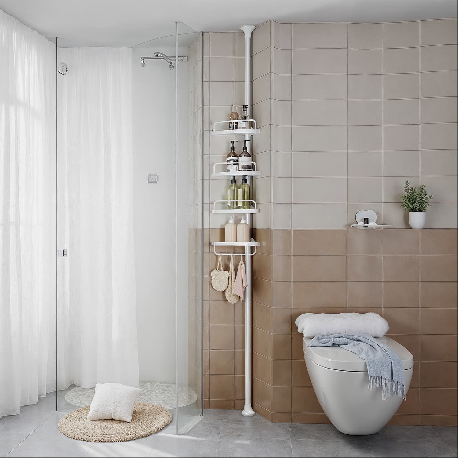 Shower Shelf - MARDA 4 Tier Corner Caddy Adjustable 85-305 cm - White - Indigo Home