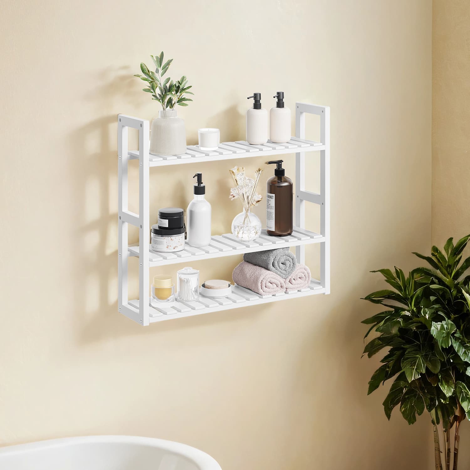 Bamboo Shelf - MARDA Wall Mounted or Freestanding Bathroom Shelving Unit - White - Indigo Home