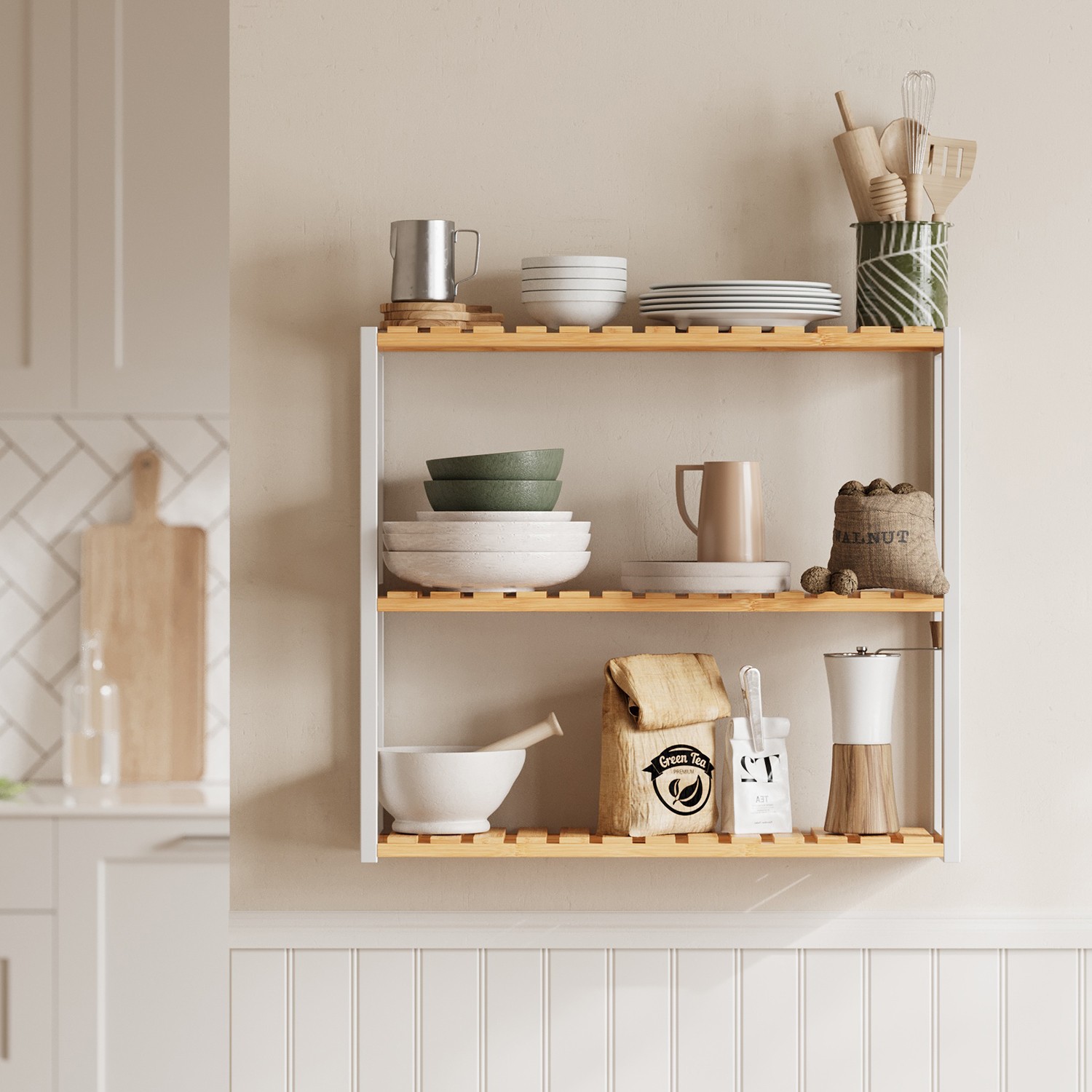 Bamboo Shelf - MARDA Wall Mounted or Freestanding Bathroom Shelving Unit - Light Wood - Indigo Home