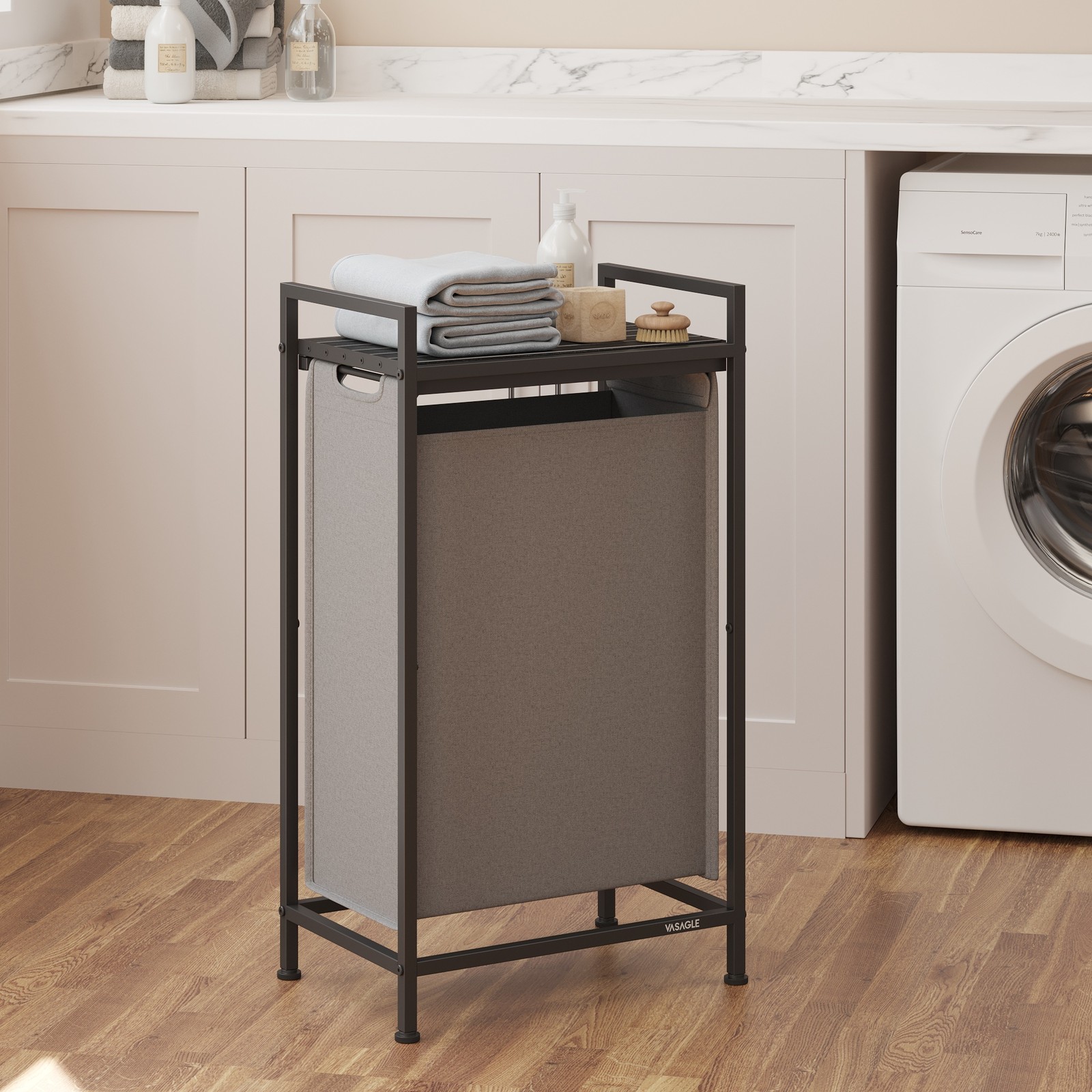 Laundry Hamper - MARDA Basket Sorter Pull Out Liner Shelf - Grey - Indigo Home