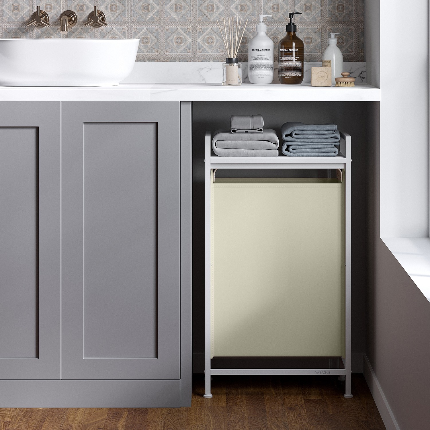 Laundry Hamper - MARDA Basket Sorter Pull Out Liner Shelf - White - Indigo Home