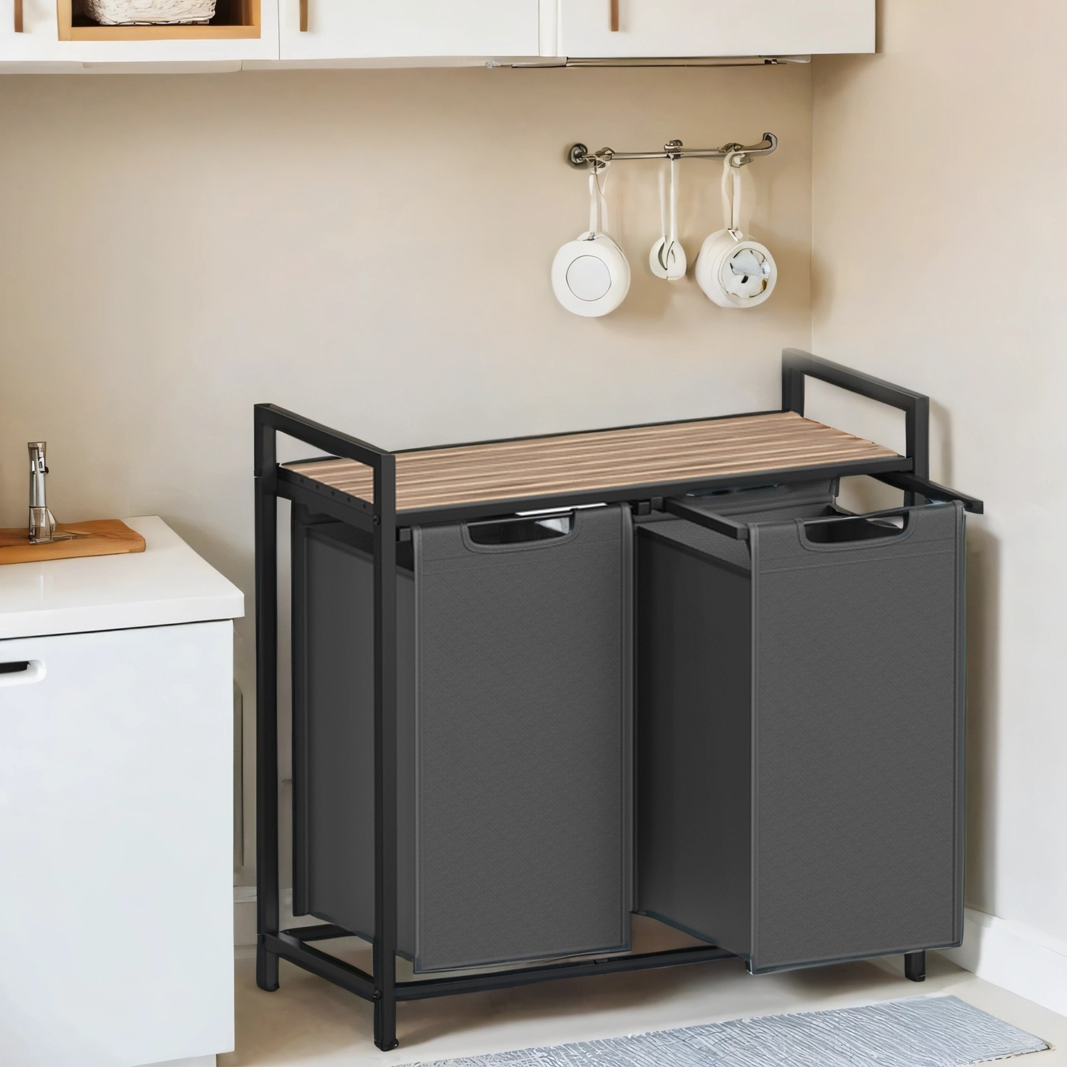 Laundry Sorter - MARDA 2 Removable Bags Metal Frame - Black - Indigo Home