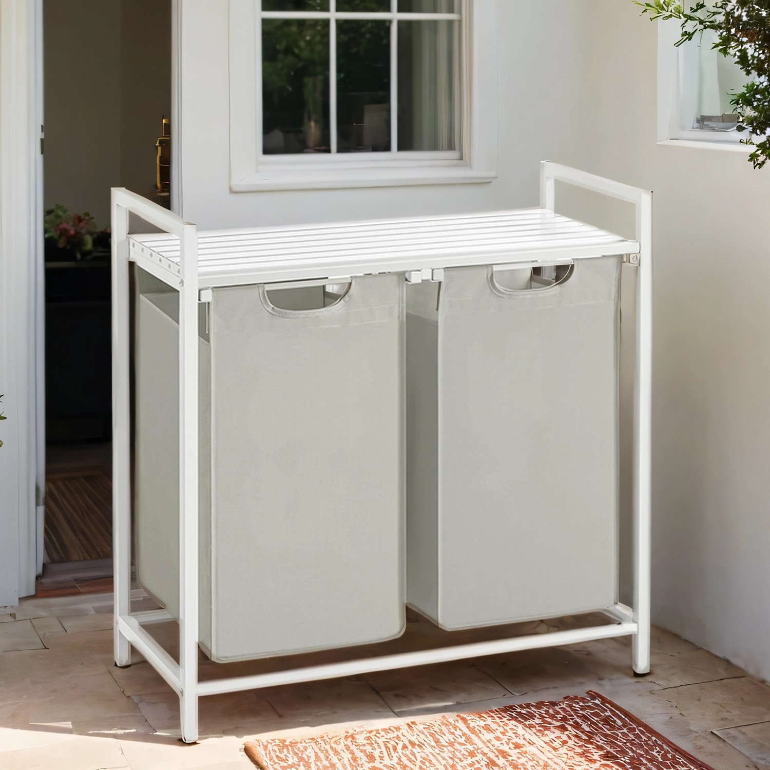Laundry Sorter - MARDA 2 Removable Bags Metal Frame - White - Indigo Home